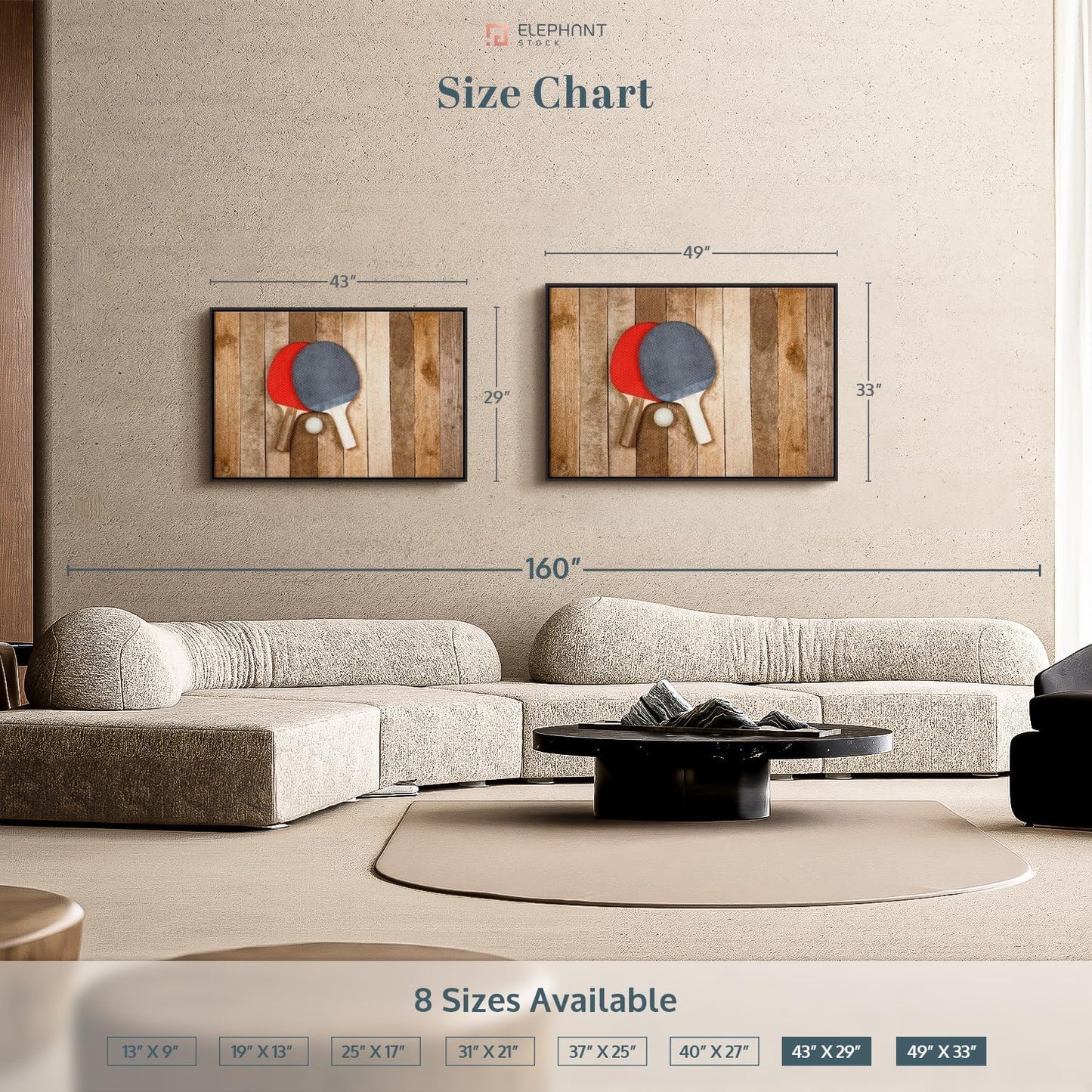 ElephantStock Ping Pong Wall Art - Horizontal Framed Canvas - 1-Piece Living Room Wall Decor - Photography Canvas Print - Brown and Red Decor for Wall - 43" X 29"