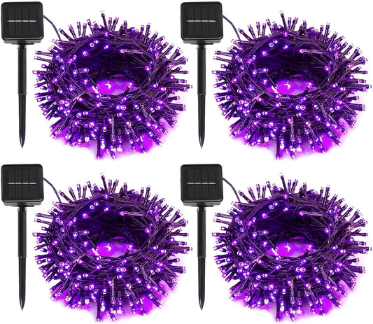 4 Pack Solar String Lights Outdoor, 400 LED Extra-Long 156 FT Solar Lights Outdoor with 8 Lighting Modes, IP65 Waterproof for Halloween, Garedn, Xmas, Balcony, Wedding, Party (Purple)