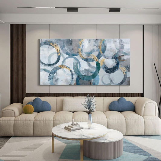 Abstract Canvas Wall Art, Modern Minimalist Wall Decor for Living Room - Blue, Teal Room Decorations, Framed 24x48IN