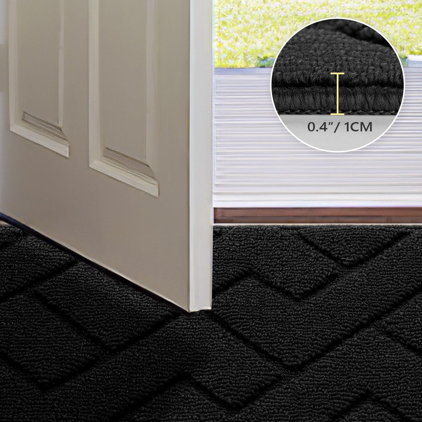 hicorfe Indoor Doormat,Front Back Door Mat Rubber Backing Non Slip Door Mats 47"x71" Absorbent Resist Dirt Entrance Doormat Inside Floor Mats for Entryway Washable Low-Profile (Black)