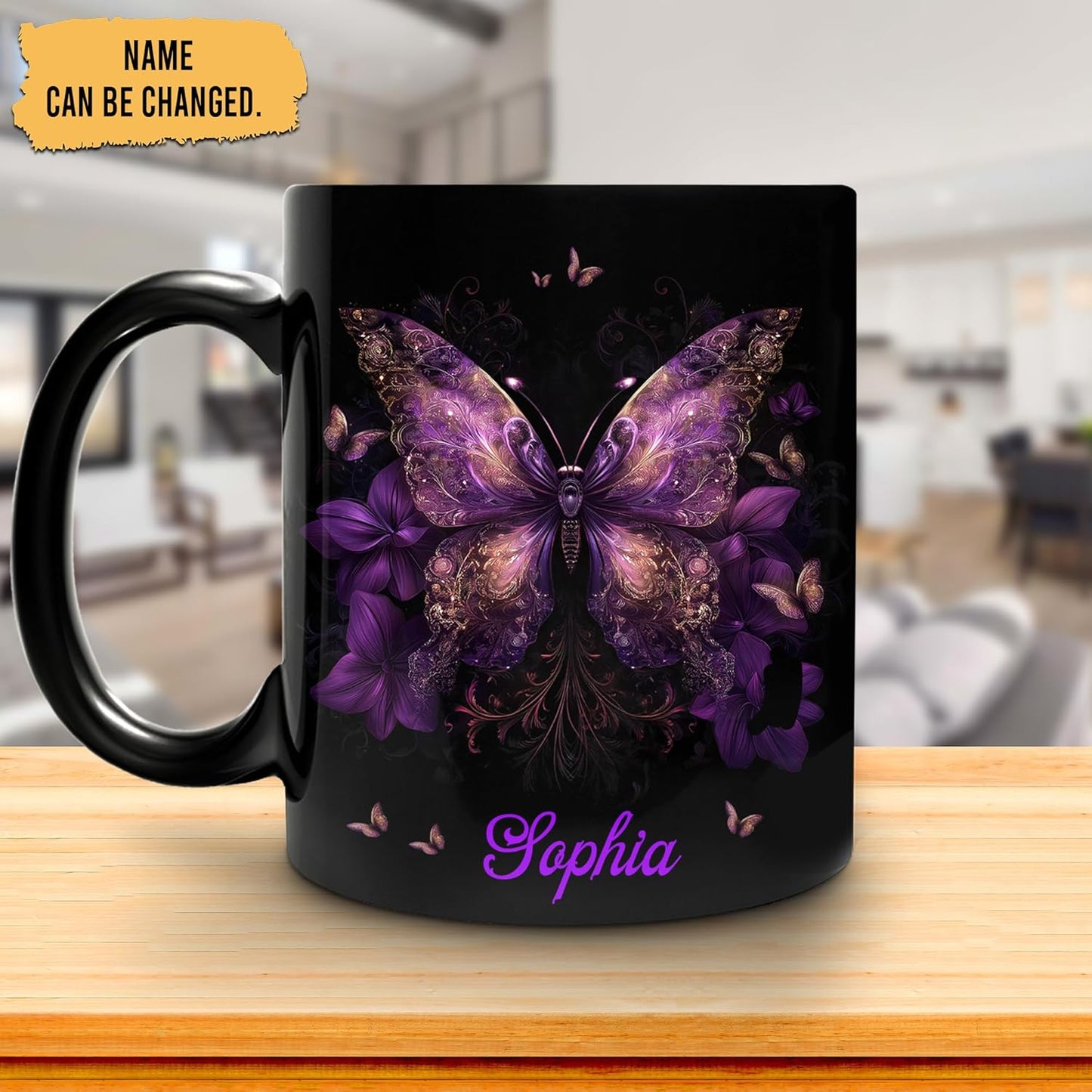 Hyturtle Personalized Purple Butterfly Mug - Butterfly Gifts For Women Lovers - Animal Gift For Bird Lover Her - Bird Gifts For Mom on Mother Day - Custom Name Coffee Cup Ceramic Mug 11 Oz 15 Oz