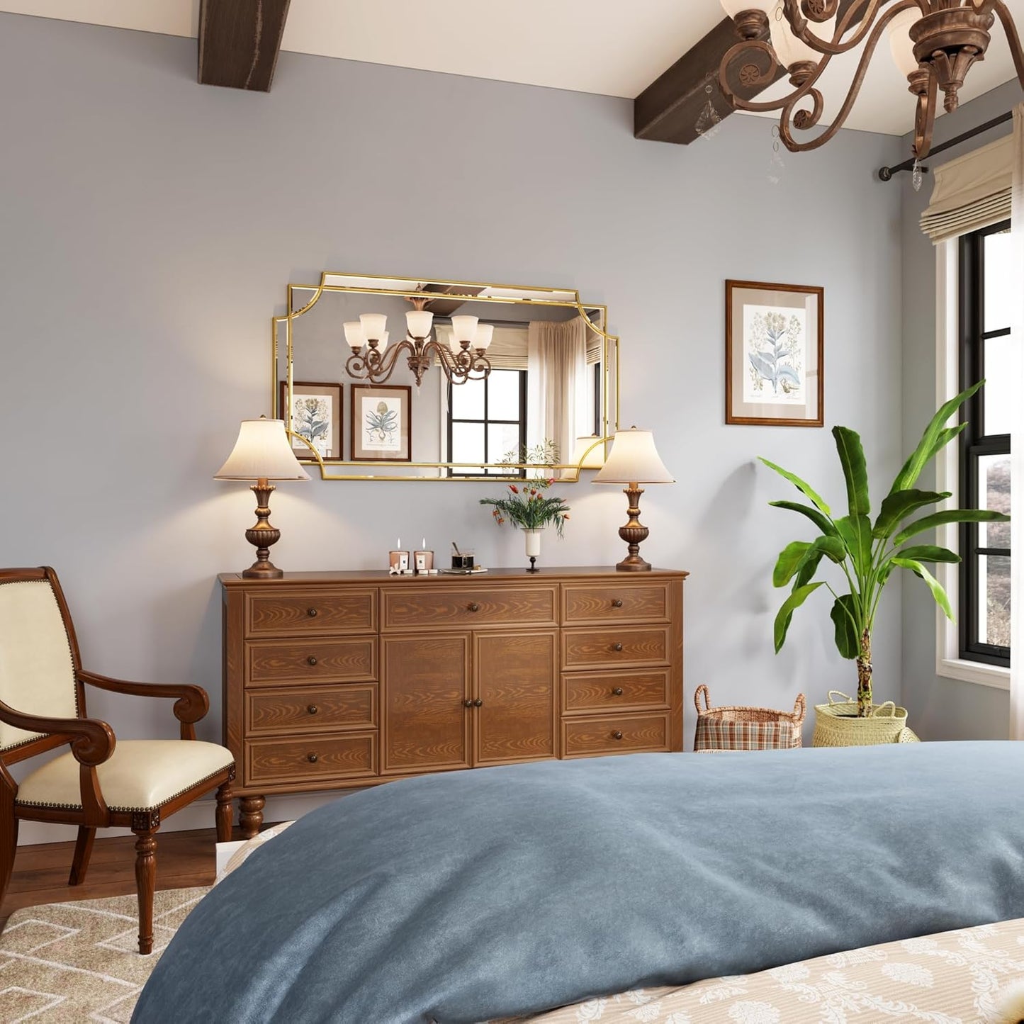 Kelly Miller 28"x50" Large Gold Mirror for Wall, Modern Elegant Decorative Mirror Rectangular Vanity Mirror Beveled for Bathroom Living Room Bedroom Farmhouse Fireplace Entryway Hallway