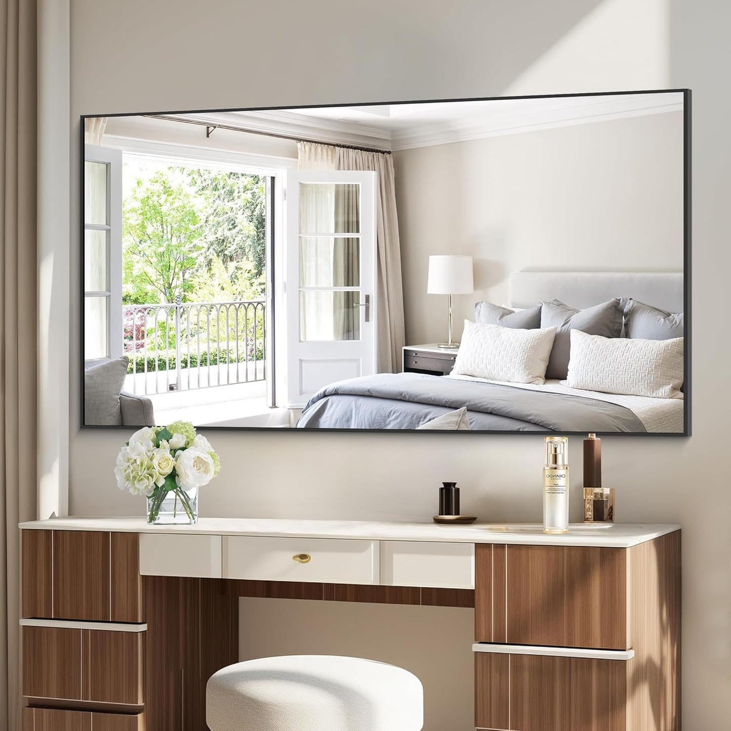 Black Bathroom Mirror for Wall, 60x36 Inch Rectangle Mirrors with Metal Frame, Large Modern Vanity Wall Mirror for Bathroom Living Room, Entryway Hangs Horizontal or Vertical