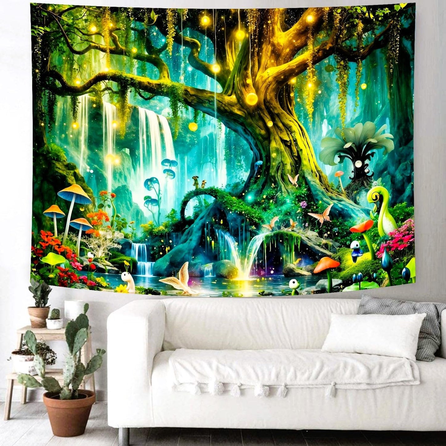 Delur Magical Forest Tapestry Fantasy Tree of Life Enchanted Fairy Tale Forest Tapestry Mystical Psychedelic Nature Landscape Wall Hanging Headboard for Bedroom Living Room Home Decor (59.1" x 78.7")