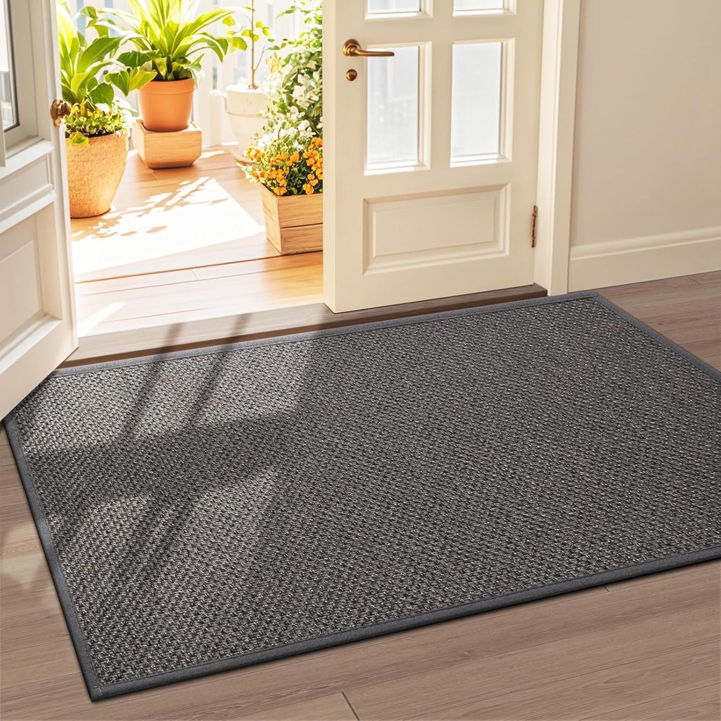LEKEEPGO Door Mat 36"x59", Non Slip Door Mat Indoor Entrance, Rubber Backing Front Indoor Door mat Washable Absorbent Low-Profile Entryway Entry Resist Dirt Inside Door Mats, Grey