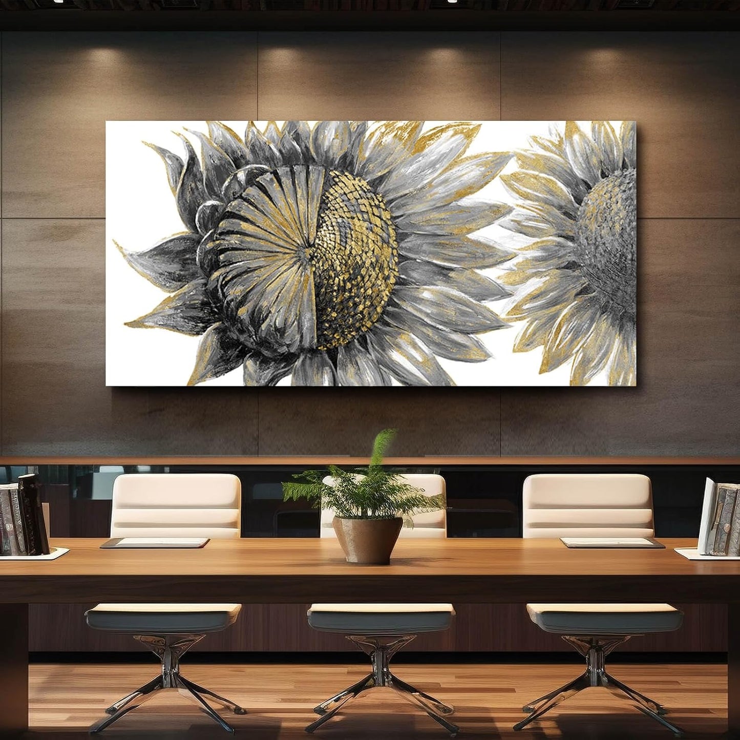 Framed Wall Art for Living Room Sunflowers Wall Decor Large Wall Decorations Black Artwork Flowers Prints Pictures for Home Office 29"x58"