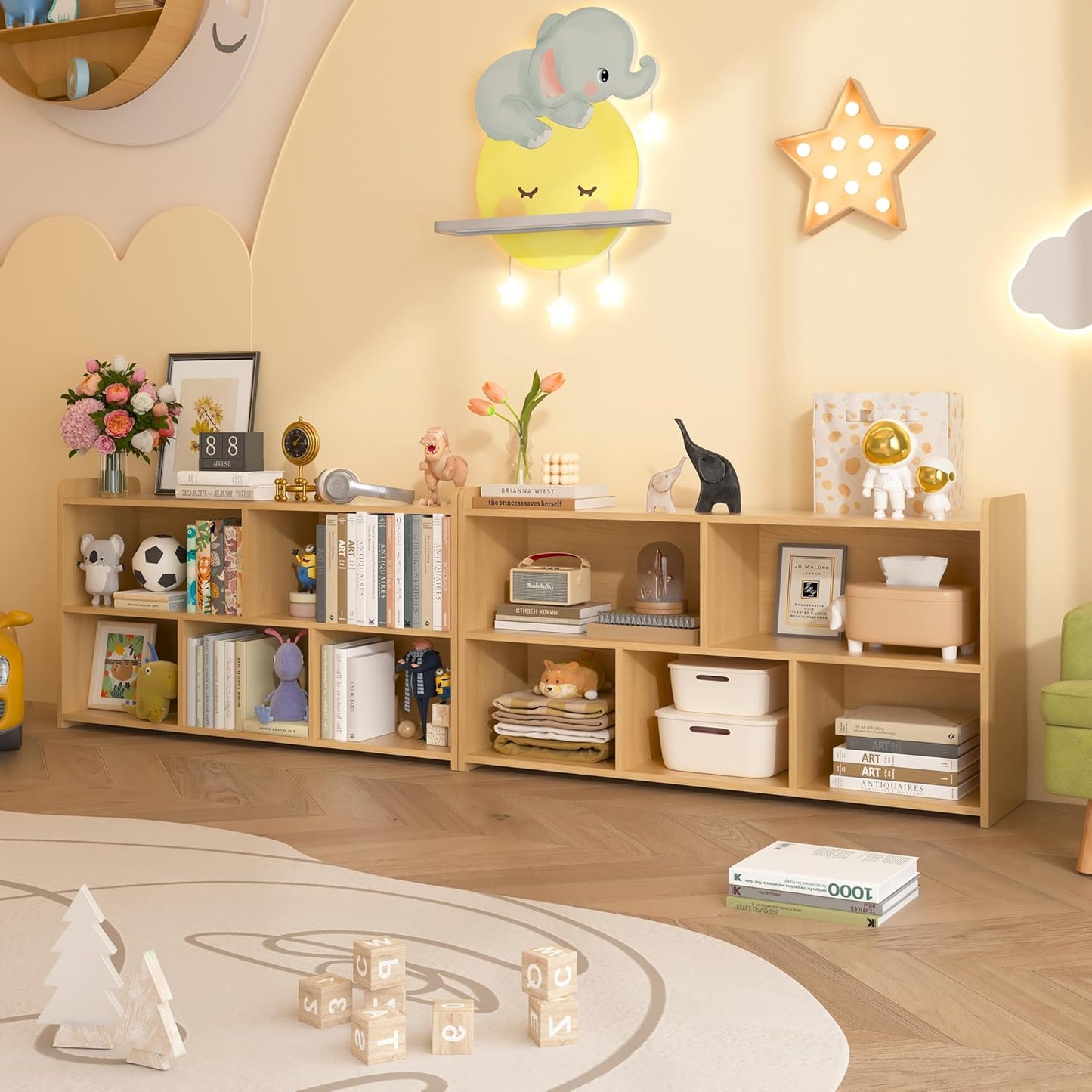 Book Shelf, 5 Cubes Storage Organizer, Open Bookshelf Wooden Bookcase, Freestanding Wooden Bookshelf Cube Shelf for Bedroom, Living Room