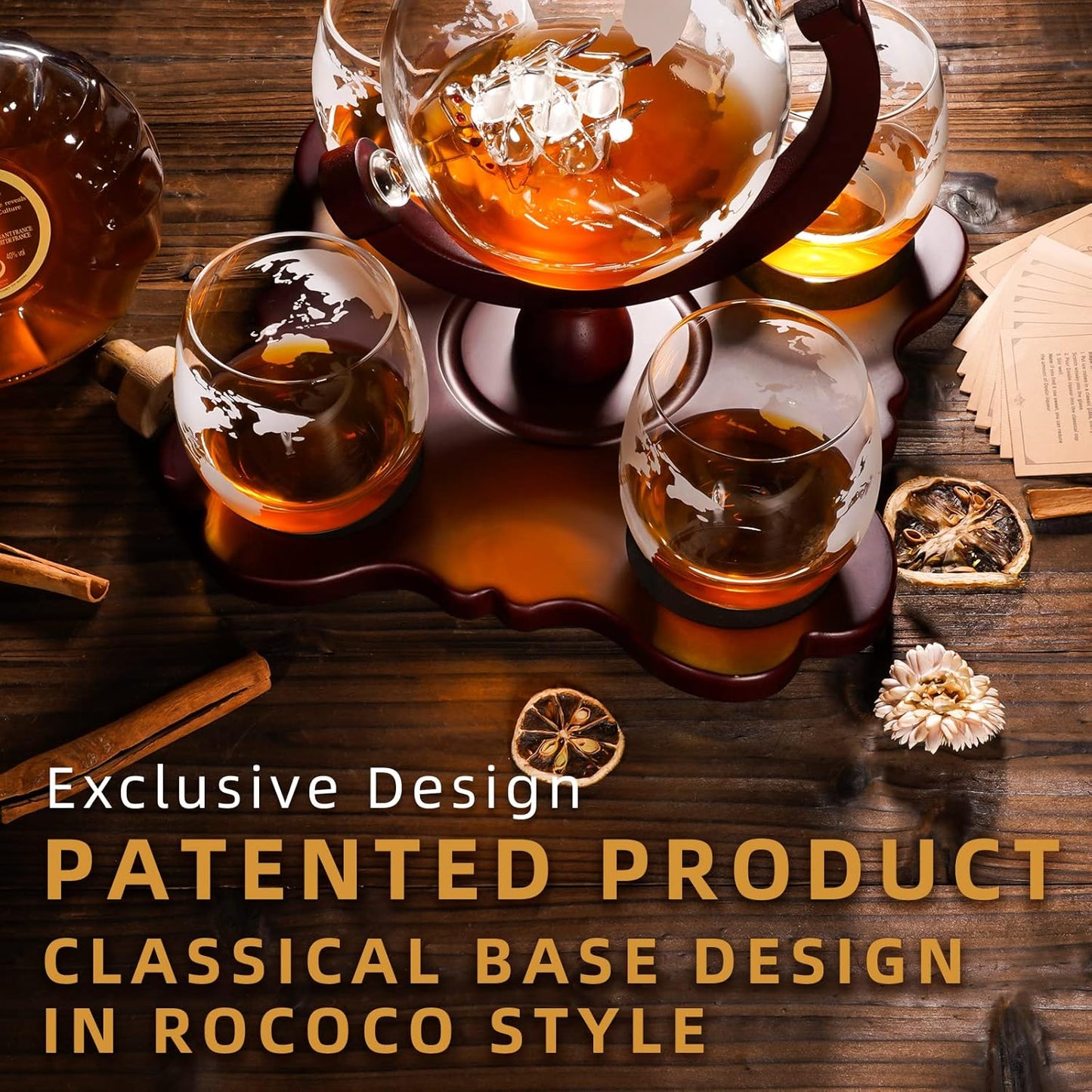 Gifts for Men Dad Husband Christmas, Whiskey Globr Decanter Set with 4 Etched Globe Glasses, Unique Anniversary Birthday Gifts for Brother Boyfriend, Cool Stocking Stuffers Bourbon Whikey Gifts