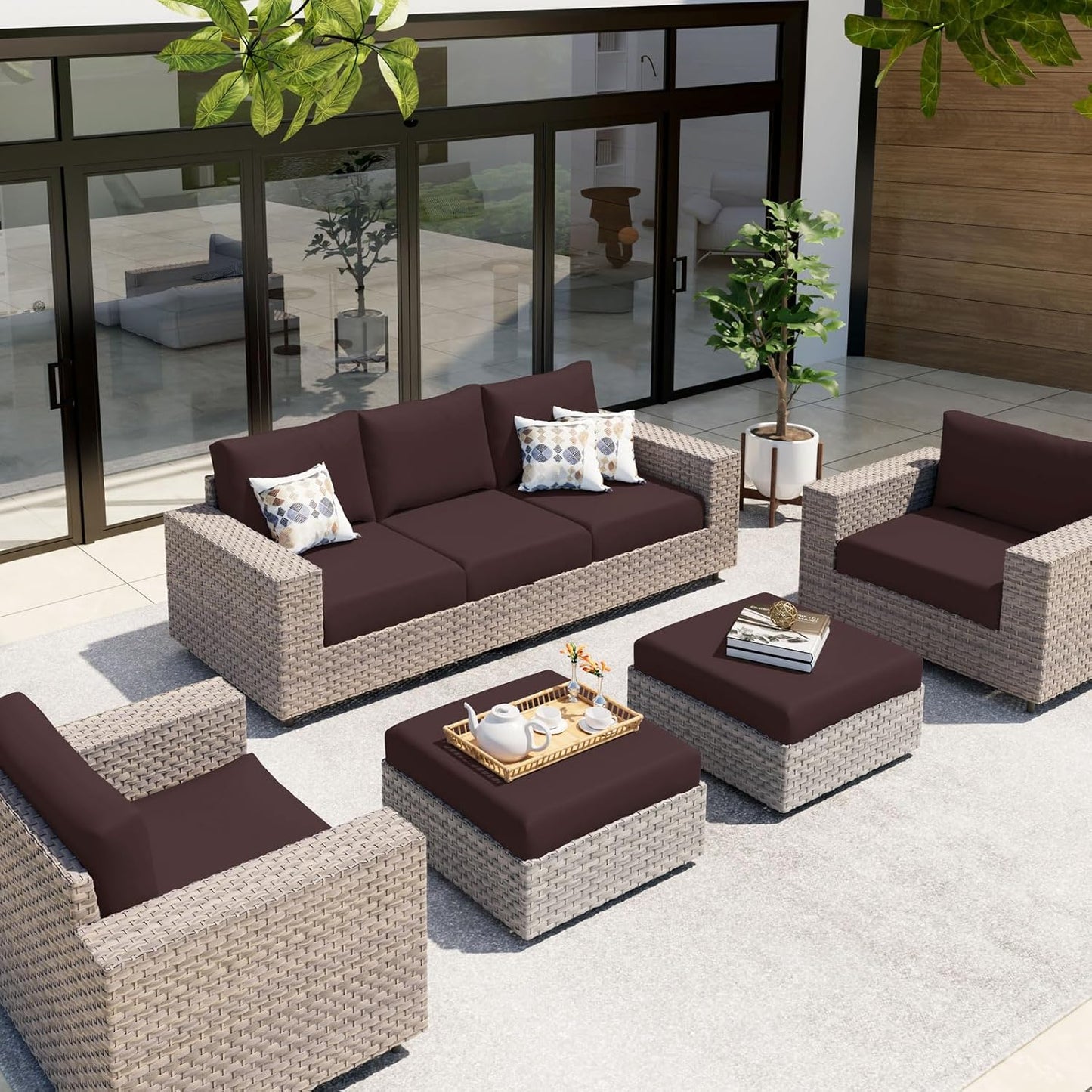 hyha Waterproof Couch Cushion Covers, Stretch Sofa Couch Seat Slipcover for Dog Washable, Non-Slip Waterproof Outdoor Cushion Covers for Patio Furniture Replacement (1 Piece for Medium, Chocolate)