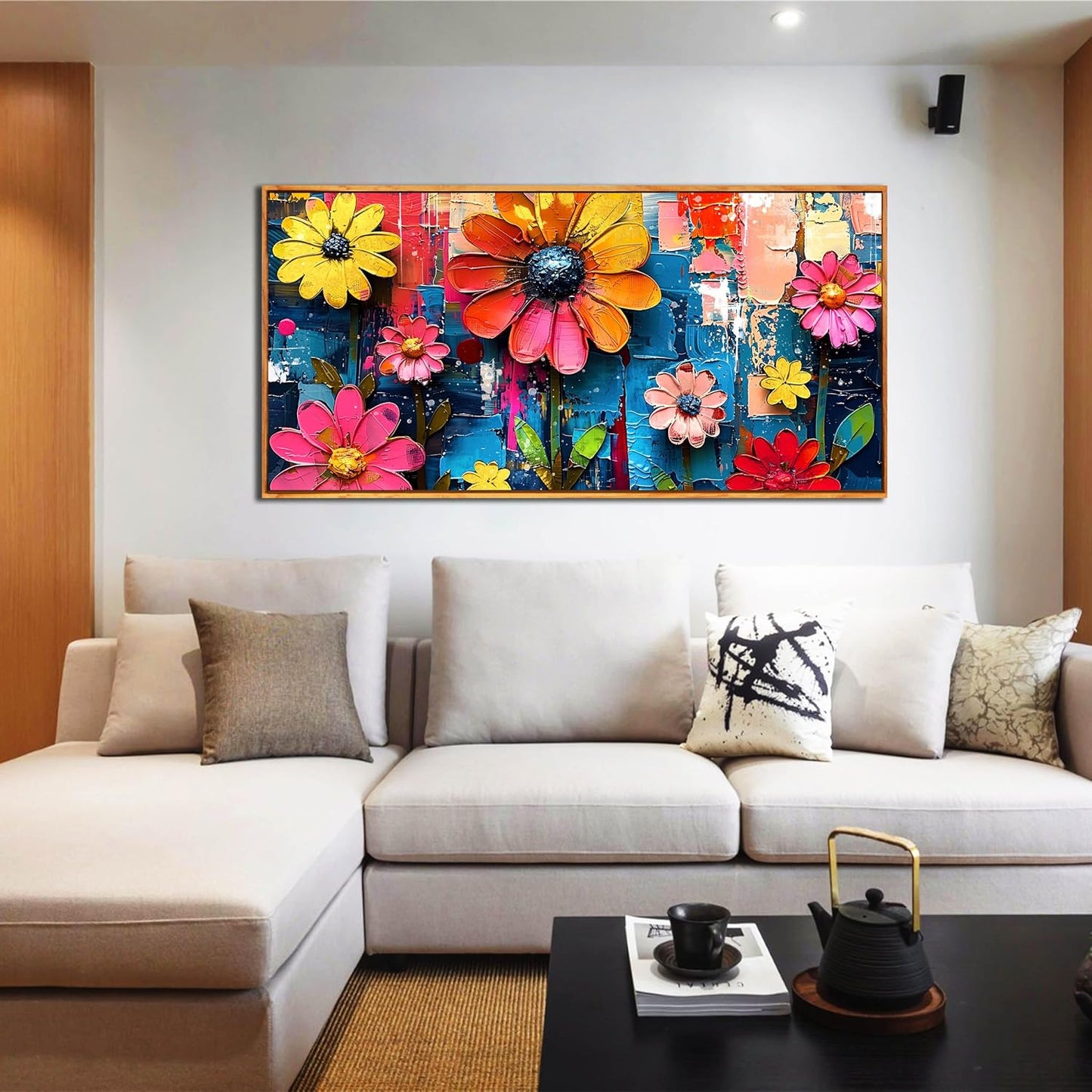 ZHAOSHOP Flowers Wall Paintings Office - Colorful Artwork Framed for Wall Living Room - Teenage Girls Wall Art for Bedroom Size 24" x 48"