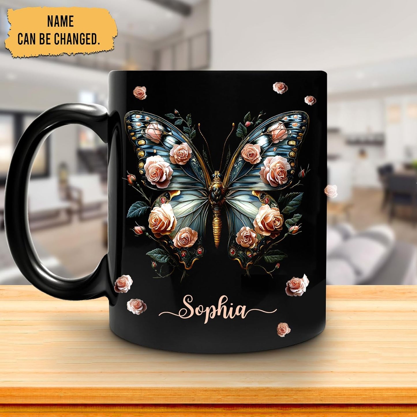 Hyturtle Personalized Butterfly 2D Print Mug - Butterfly Gifts For Women Lovers - Animal Gift For Bird Lover Her - Bird Gifts For Mom on Mother Day - Custom Name Coffee Cup Ceramic Mug 11 Oz 15 Oz