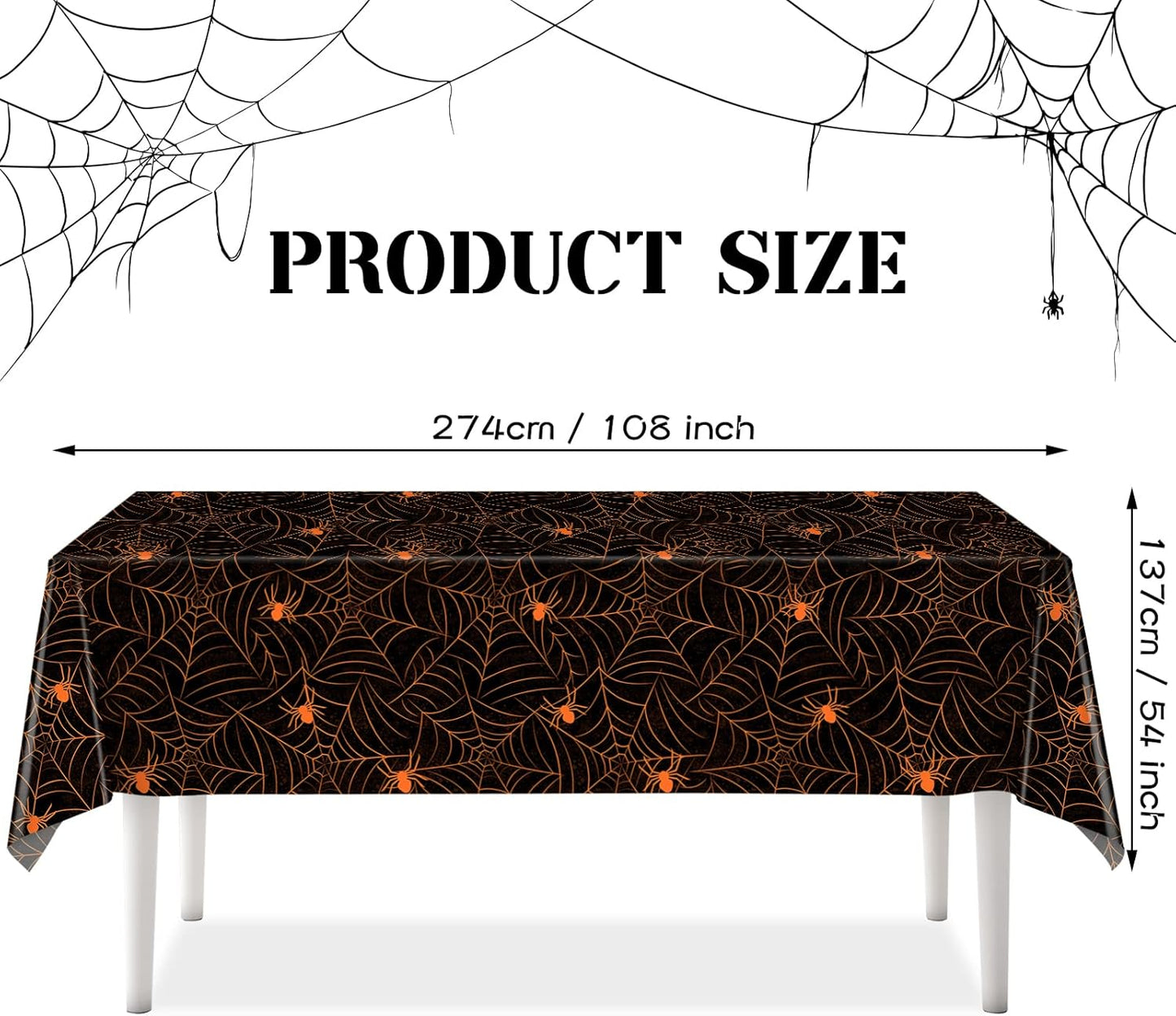 TREWAVE 3 Pack Halloween Spiderweb Tablecloth Rectangular Plastic Spider Web Table Cloth Large Size Table Covers for Home Decor Halloween Party Decorations 54" x 108" (Orange Spider)
