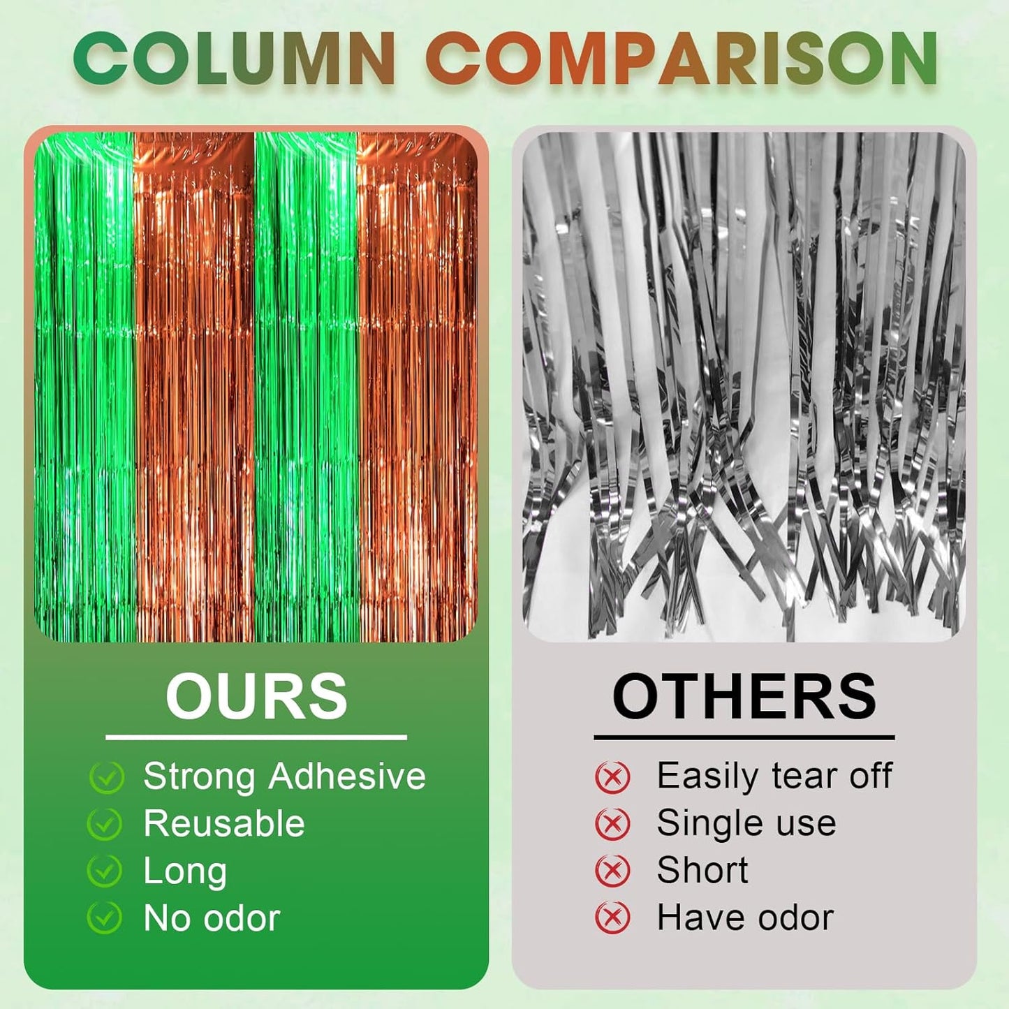 3 Pack 3.3 x 8.2 ft Green and Brown Foil Fringe Backdrop Curtains, Tinsel Streamers Party Decorations, Fringe Backdrop, Door Shimmer for Super Bowl or Birthday Party