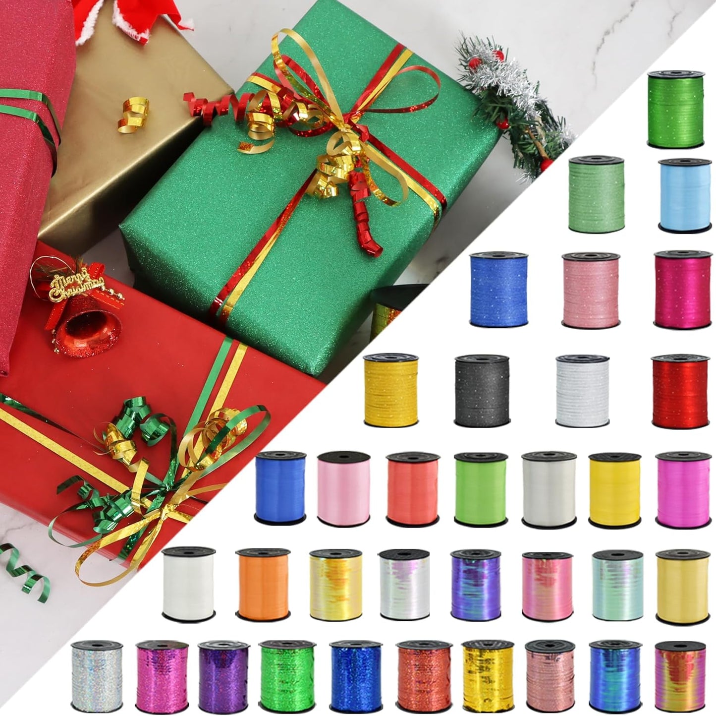 BEISHIDA 12 Assorted Colors Curling Ribbons Set,Rainbow Balloons Strings,1/5 ''Thin 264yds for Gift Wrapping Birthday Wedding Halloween Christmas Party Decoration (MIX-RIBBON-01)