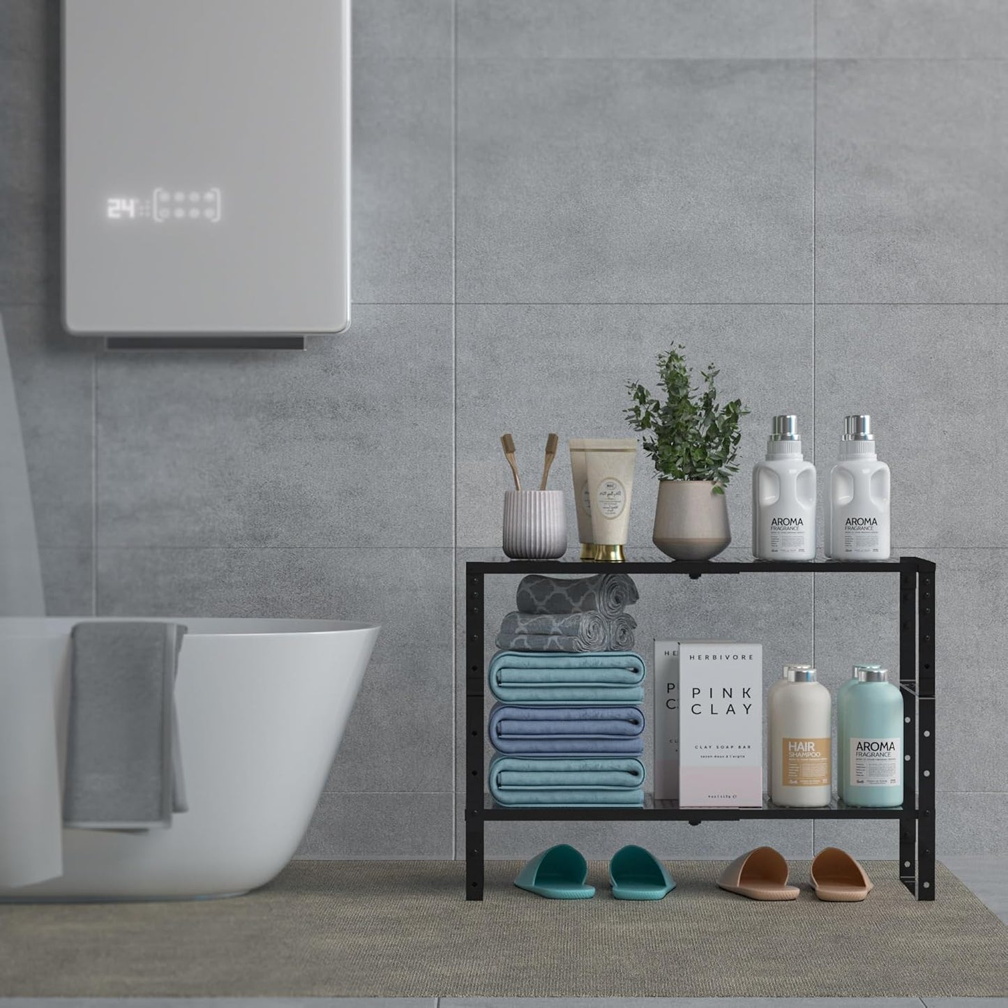 Expandable,Adjustable & Stackable Spice Rack, Cabinet Kitchen Countertop Shelf Organizer,Metal Pantry Storage Shelves - Space-Saving Storage Solution(2Packs/Black/Medium)