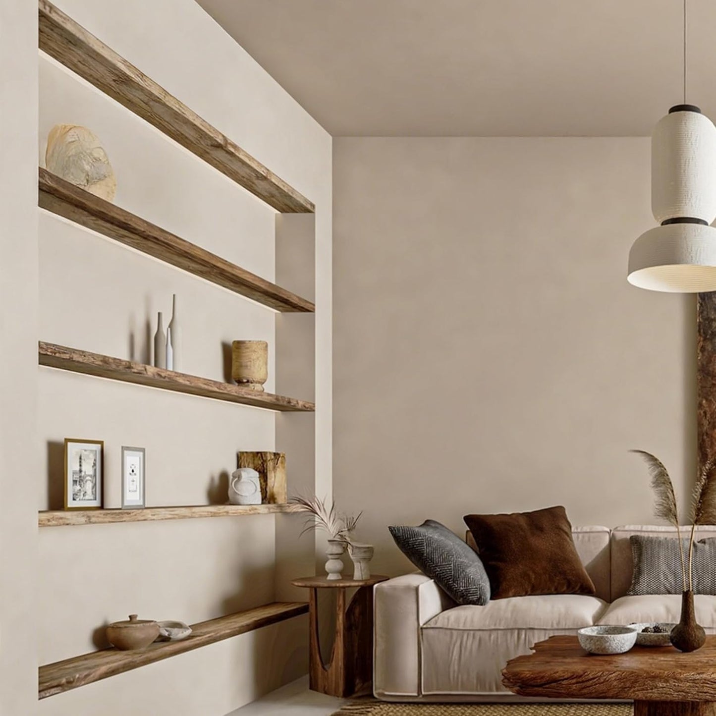 48 Inch Floating Shelves, 8 Inch Deep Floating Shelves for Wall, 5 Tier Hanging Wall Shelf with Invisible Brackets, Wall Mounted Display Shelves for Bathroom, Bedroom, Living Room,5 Tier