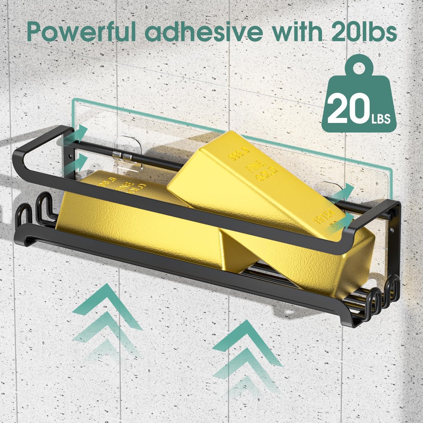 LUCYCAZ 2 Pack Wall Mounted Spice Rack with 16 Hooks, Spice Organizer Shelf for Stove Cabinet Pantry Door,Screw or Adhesive Spice Shelf Hanging Wall Spice Rack in Kitchen and RV (Black, 2 PACK)