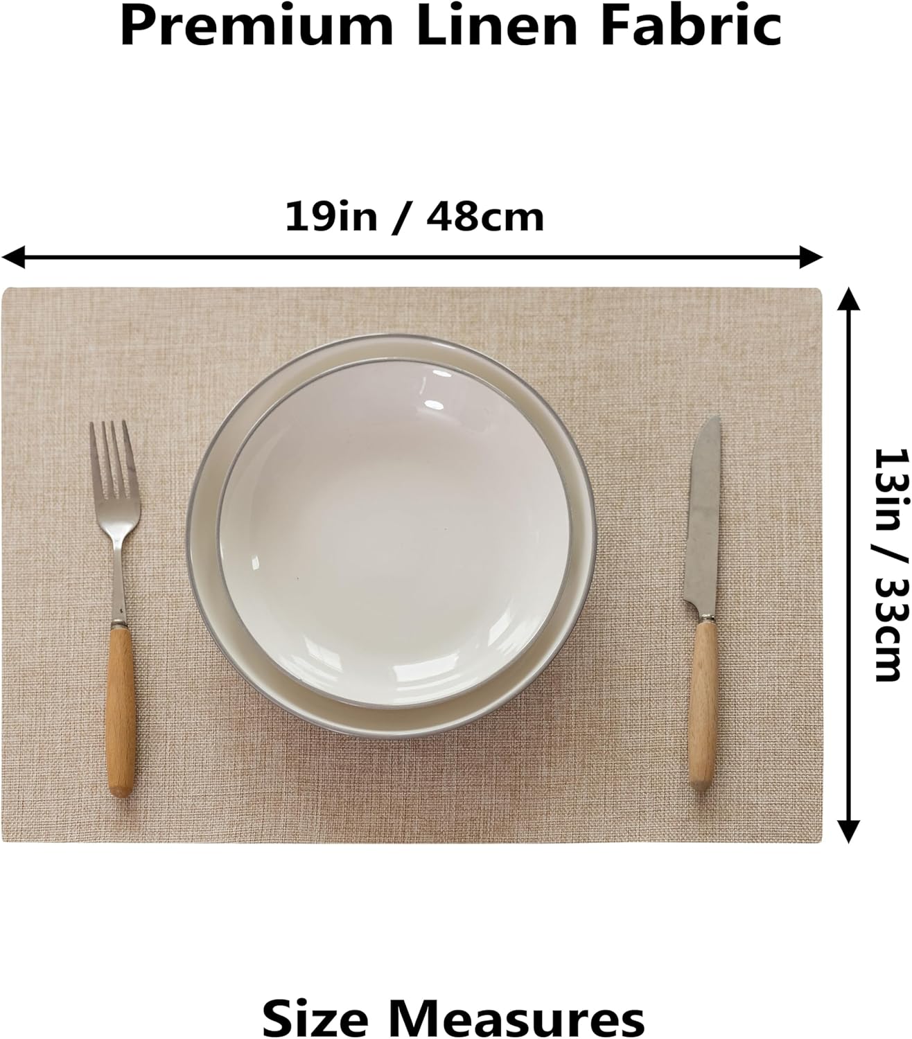 Demetex Linen Placemats Set of 8 Modern Beige Place Mats Heat Resistant Washable Table Placemat for Dining Room Restaurant Indoor, 13x19 inch, Light Linen