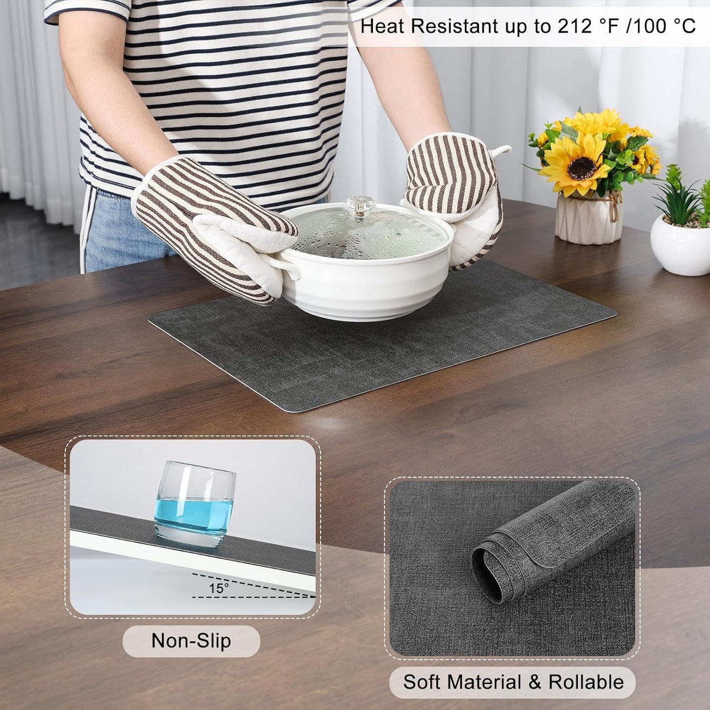 Myir JUN Placemats Dual Sided, Faux Leather Place Mats Set of 6 Indoor for Dining Table Outdoor Placemat Square Non-Slip Washable Table Mats (Gray, Set of 6)