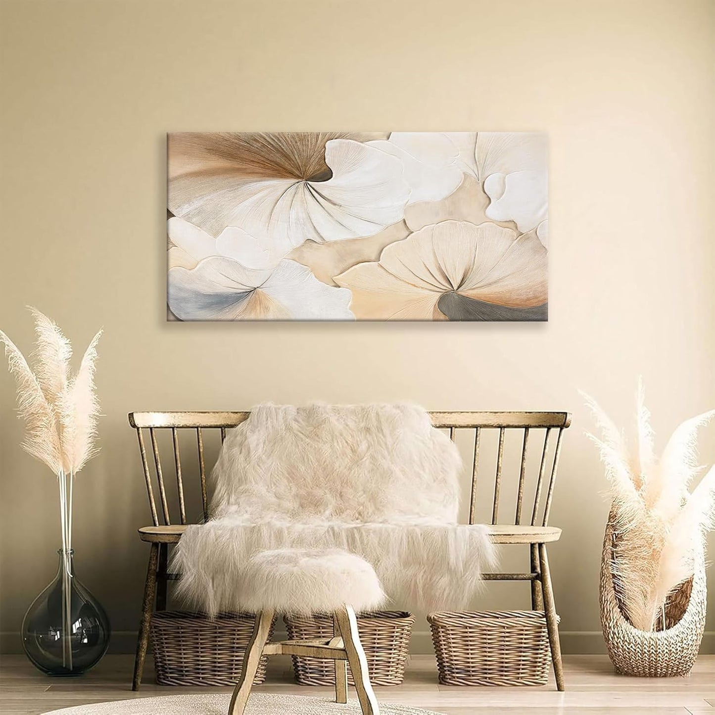 Suconvng Canvas Art Wall Decor Modern Minimalist Wall Decor Abstract Flower Paintings Brown White Flower Wall Art Prints Floral Art Pictures For Bedroom Kitchen Office Artwork 20"×40"