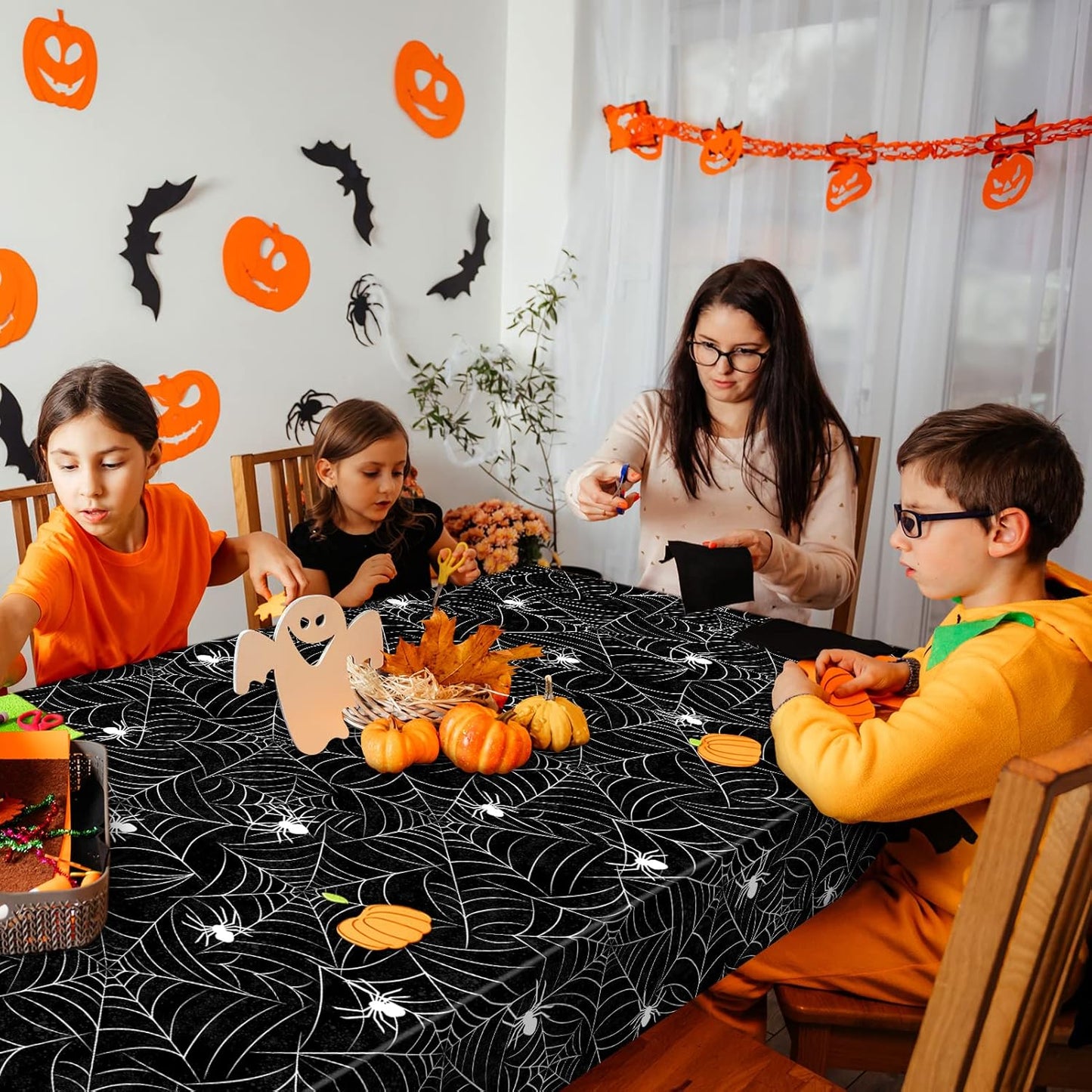 TREWAVE 3 Pack Halloween Spiderweb Tablecloth Rectangular Plastic Spider Web Table Cloth Large Size Table Covers for Home Decor Halloween Party Decorations 54" x 108" (Black)