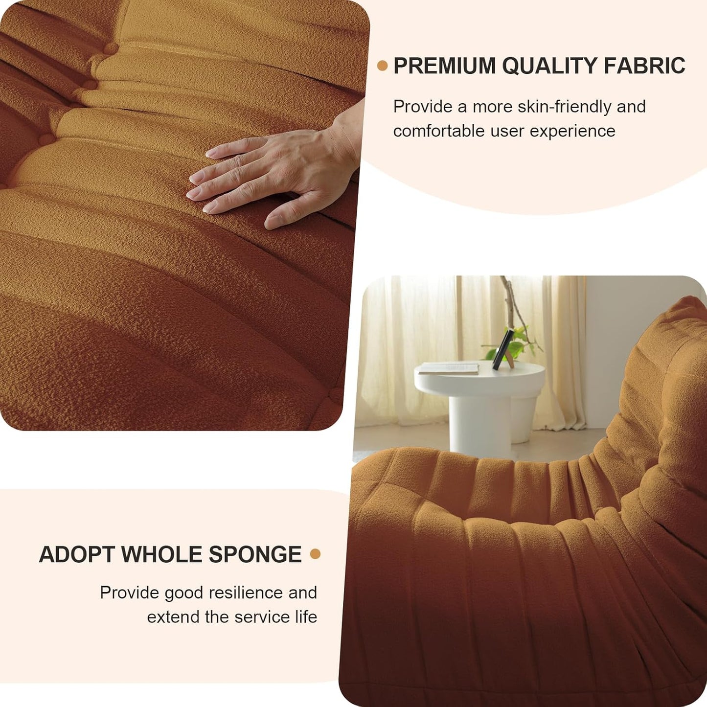 Luxury Ottomans, Modern Square Foot Rest for Sofa Couch Chair, Lazy Floor Seating, Fireside Bean Bag Chair, Tatami Sofa Lounger for Living Room, Bedroom, Office, Brown