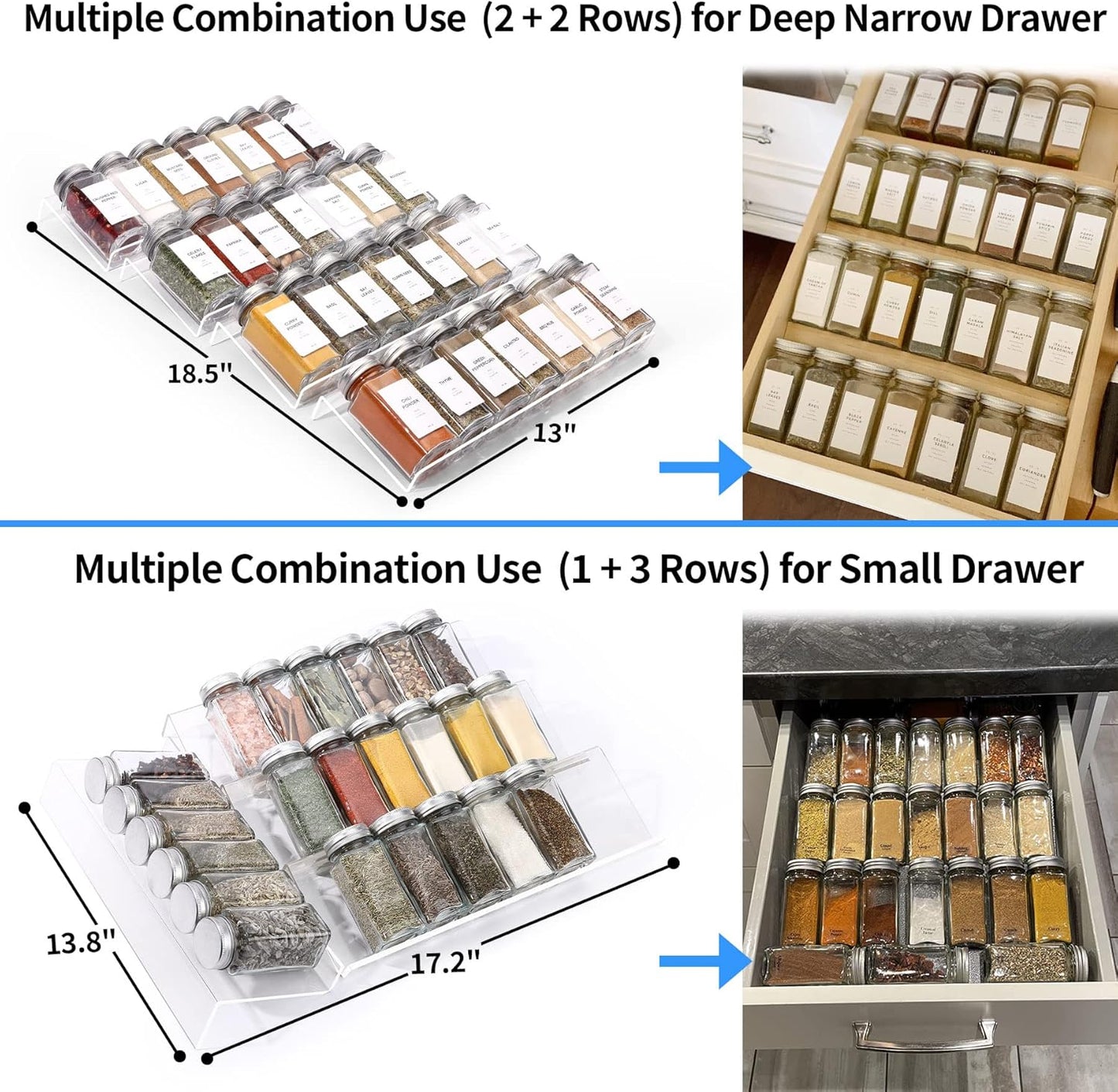 MIUKAA Clear Acrylic Spice Drawer Organizer, 4 Tier Seasoning Jars Drawers Insert, Kitchen Spice Rack Tray for Drawer/Countertop (Jars not included)