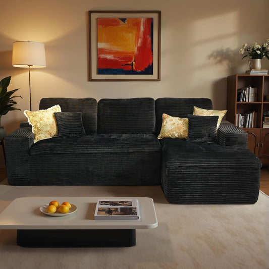 ovios 105” Modular Sectional Sofa with Thicken Seat Cushion, Cloud Couch with Deep Seat, Modern L-Shape Sofas Couches with Chaise,Upholstered Couches for Living Room Bedroom,Black