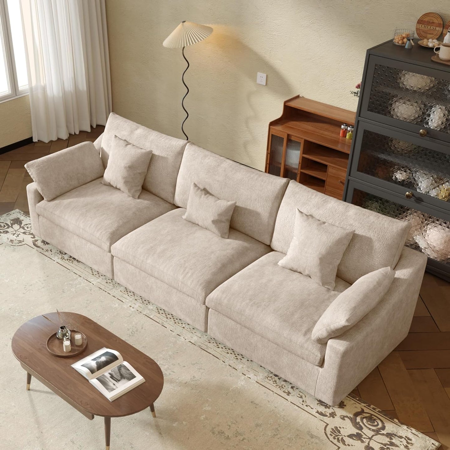 JACH Sectional Couches for Living Room, 3 Seater Cloud Sectional Couch with Deep Seat, Down Filled Modular Sofa, Covers Removeable & Washable, Sofas Furniture for Living Room, Khaki