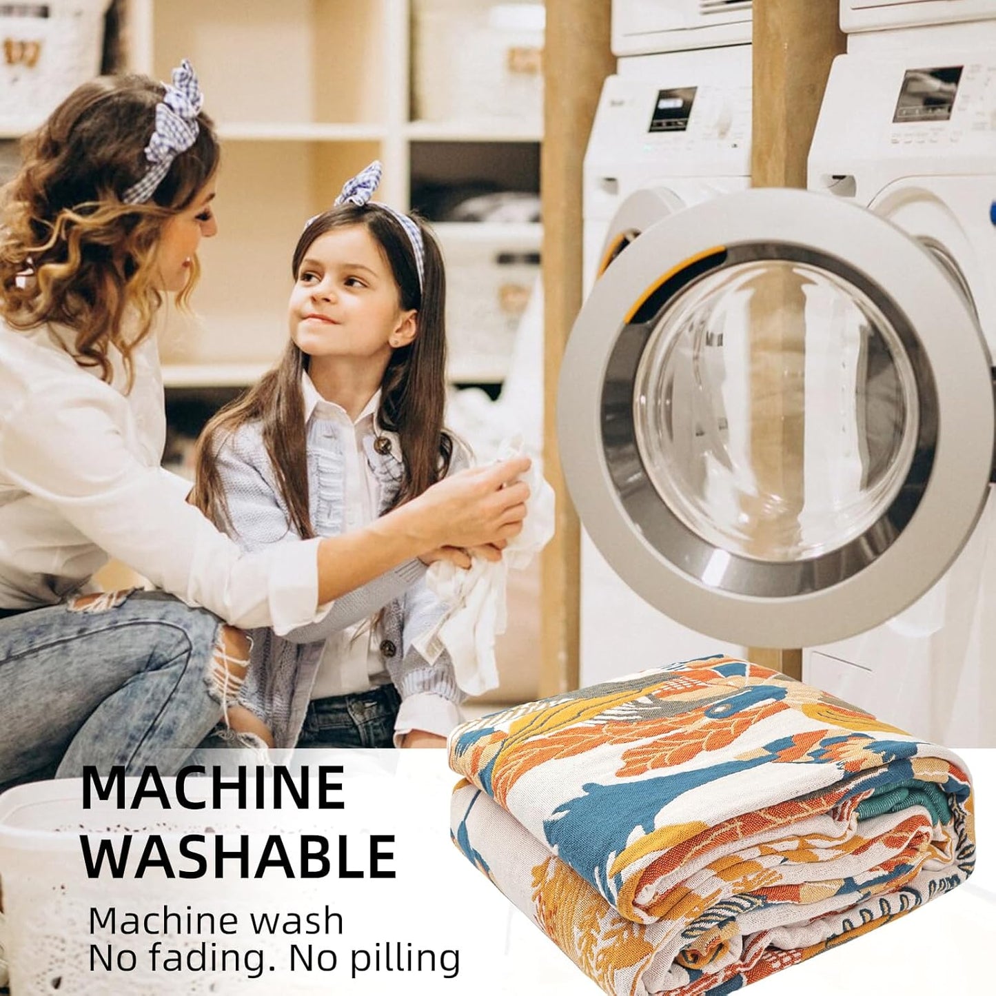 Boho Throw Blanket for Bed - 100% Pure Cotton Ultra Soft Rustic Quilt - Farmhouse Decor Bed Blankets, All Season Rustic Throw for Sofa Couch Chair(80''x 90'', Floral Bird)