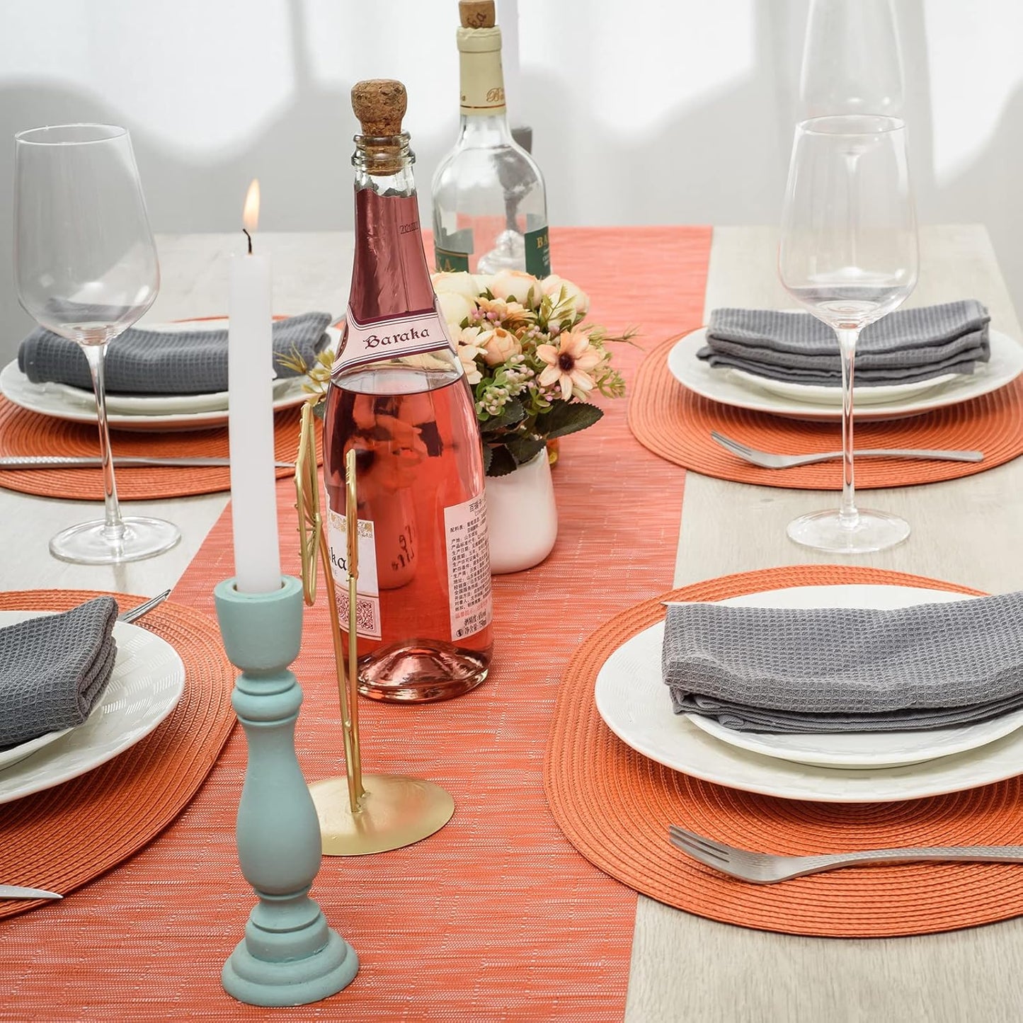 AHHFSMEI Placemats Set of 6 for Dining Table Washable Woven Vinyl Non-Slip 18x12 inches Placemat Heat-Resistant Durable Table Mats for Dining Table Easy to Clean(Oval Orange,6)