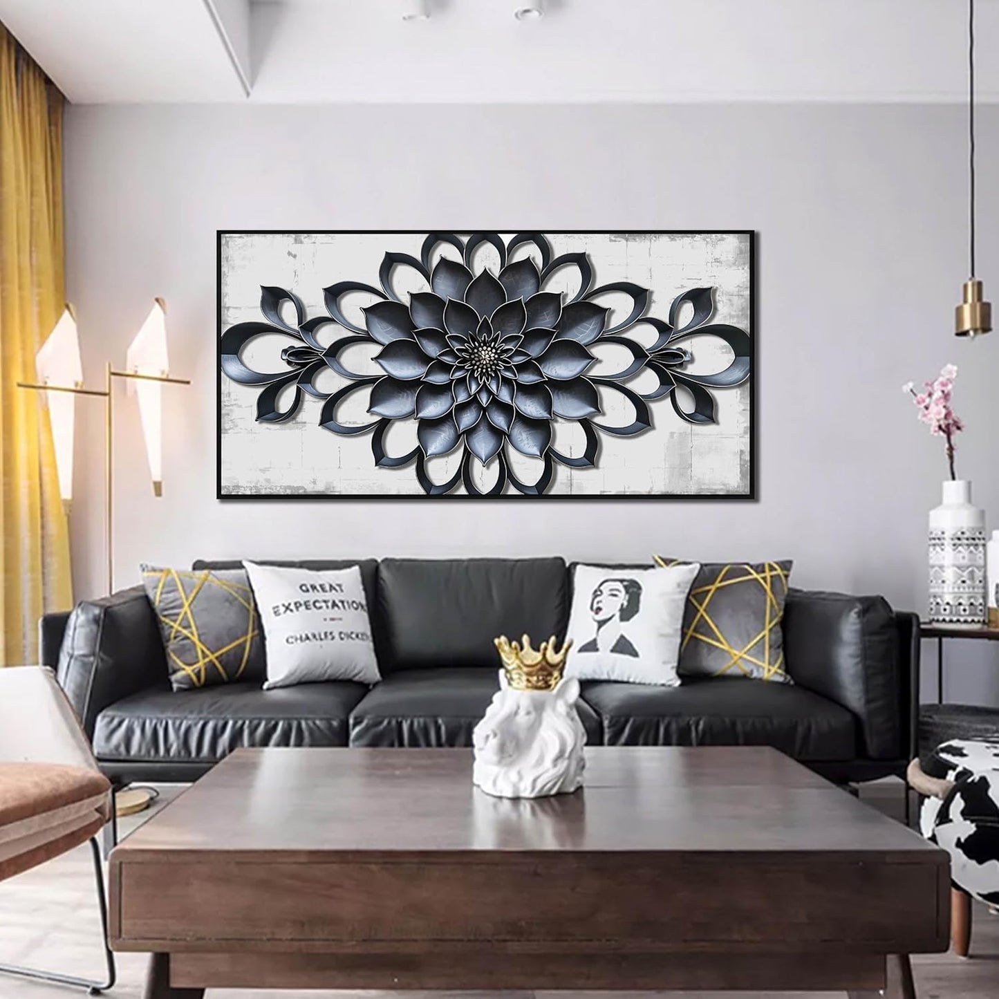 Modern Wall Art for Living Room Large Size - Minimalist Flower Canvas Wall Art for Bedroom - Large Picture Frames for Wall Size 29" x 59"