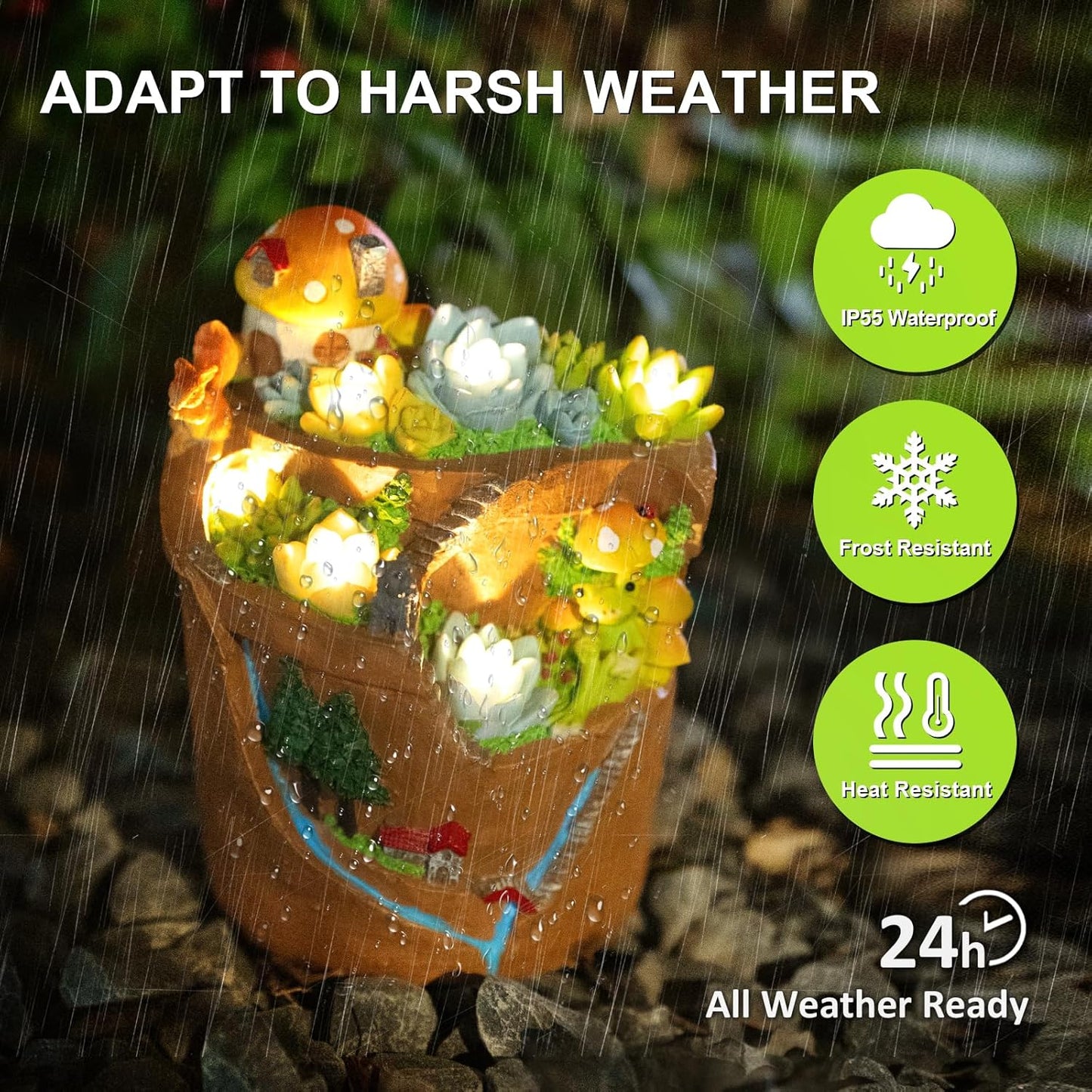 Garden Solar Figurine Light - Flowerpot Succulent Solar Light Outdoor, Solar Powered Lighting Outside Decorations Yard Art Lawn Ornaments for Porch Patio Balcony - Succulent Gifts for Women Mom