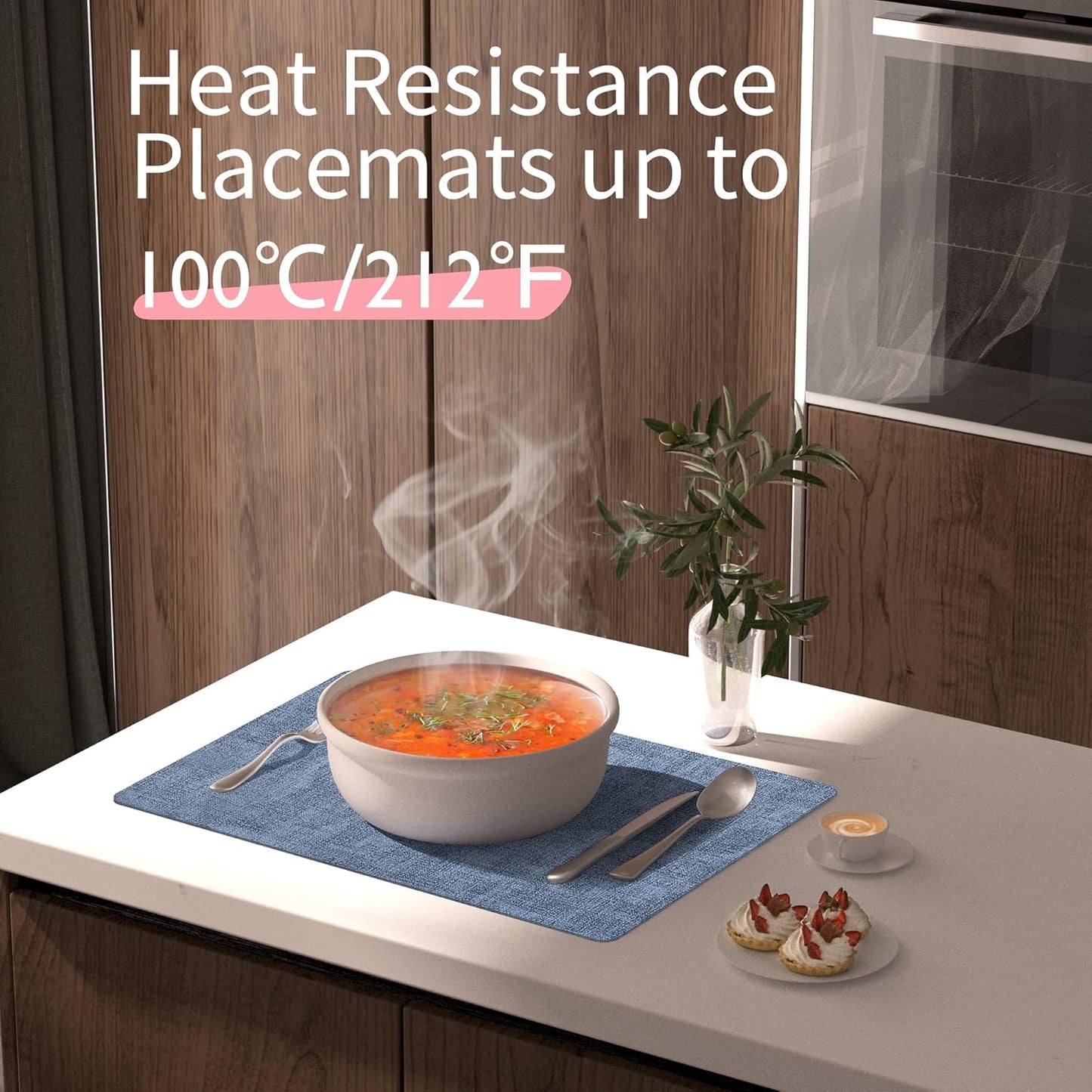 Maxpearl Faux Leather Placemats Set of 4, Waterproof - Wipe Clean - Heat Resistant - Anti Slip Dining Table Place Mats, Suitable for Indoor & Outdoor Use, 17’’×12’’, Blue