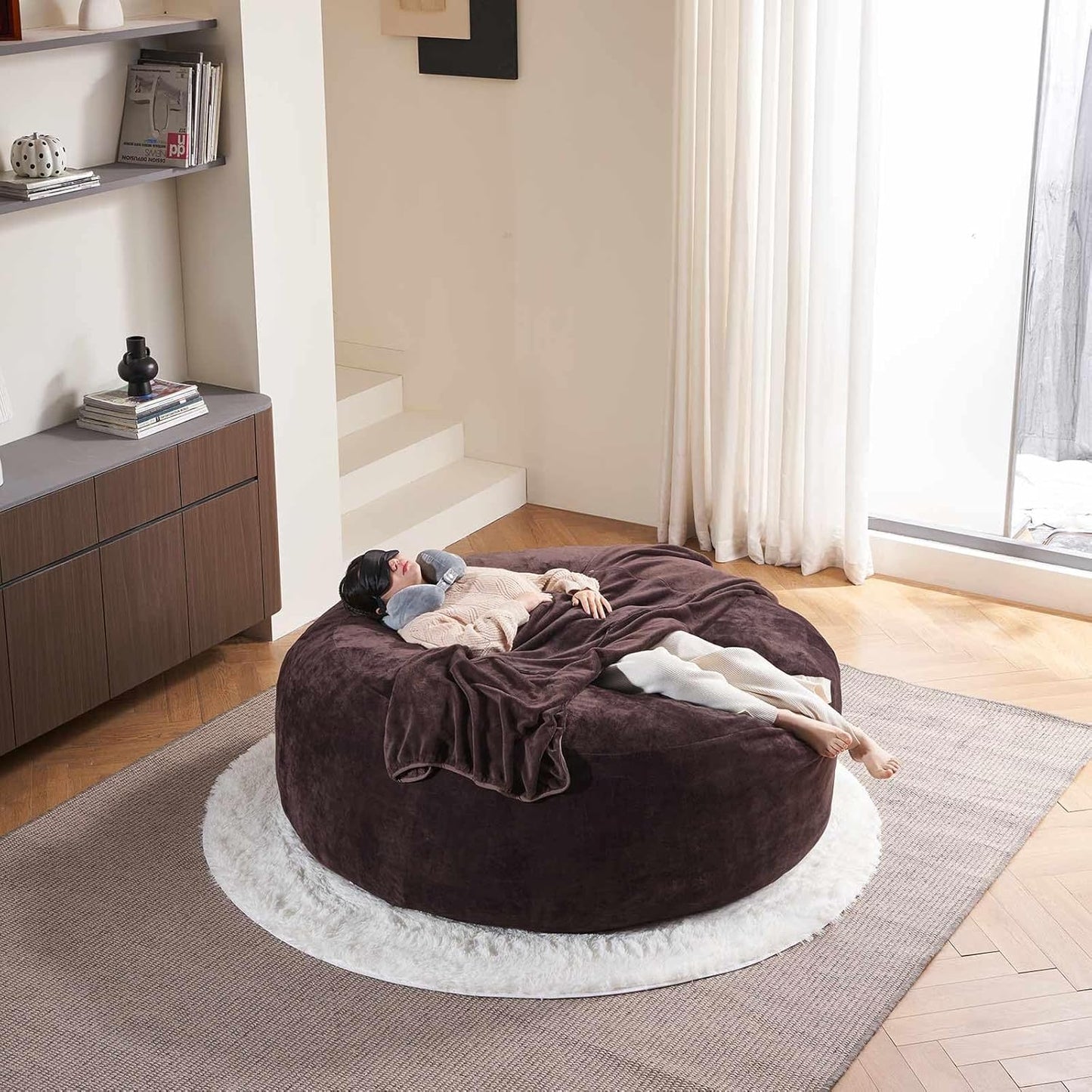 6FT,Oversized Bean Bag Chairs for Adults,Giant beanbag with Filler Included，Fluffy Memory Foam,Soft and Comfy Corduroy Fabric,Gaming Chairs Suitable for Living Room and Bedroom (Brown, 6 Foot)