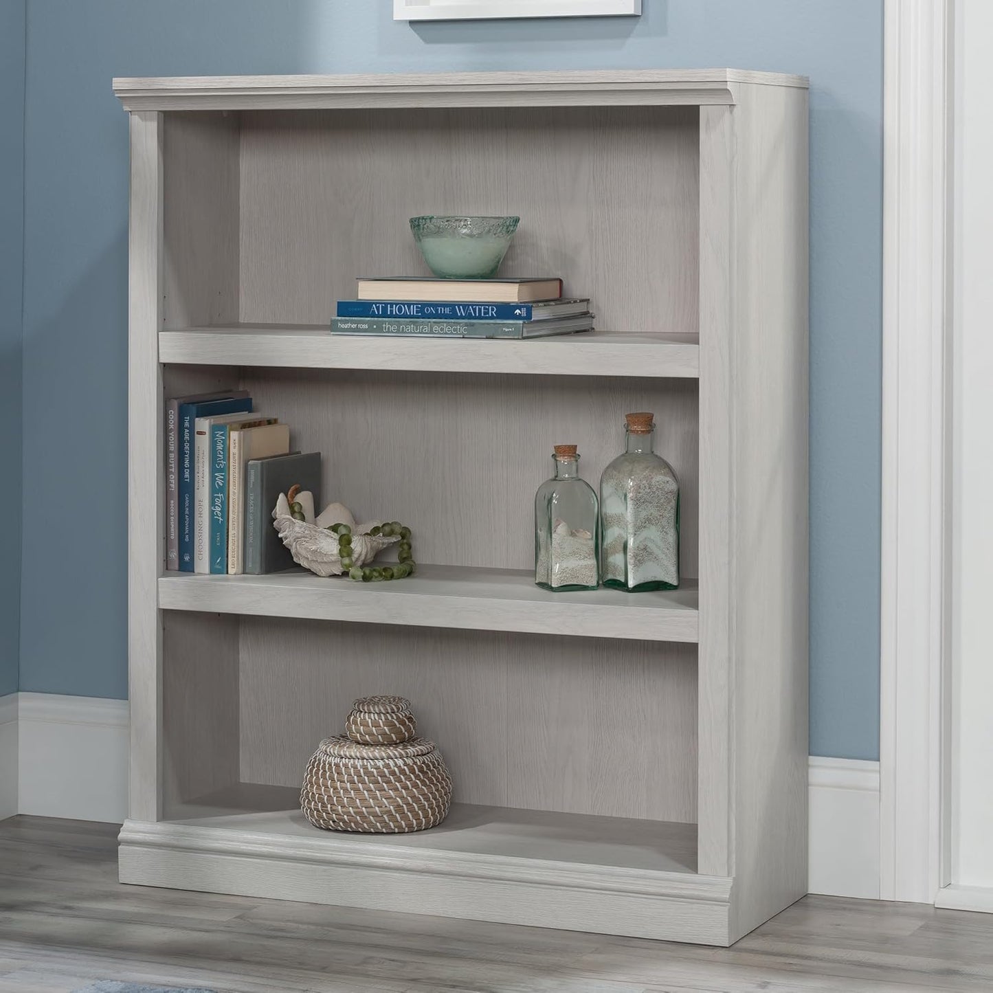 Sauder 3 Tier Book Shelf Wooden Bookcase Multipurpose Bookshelf for Home Office, Living Room, in Glacier Oak