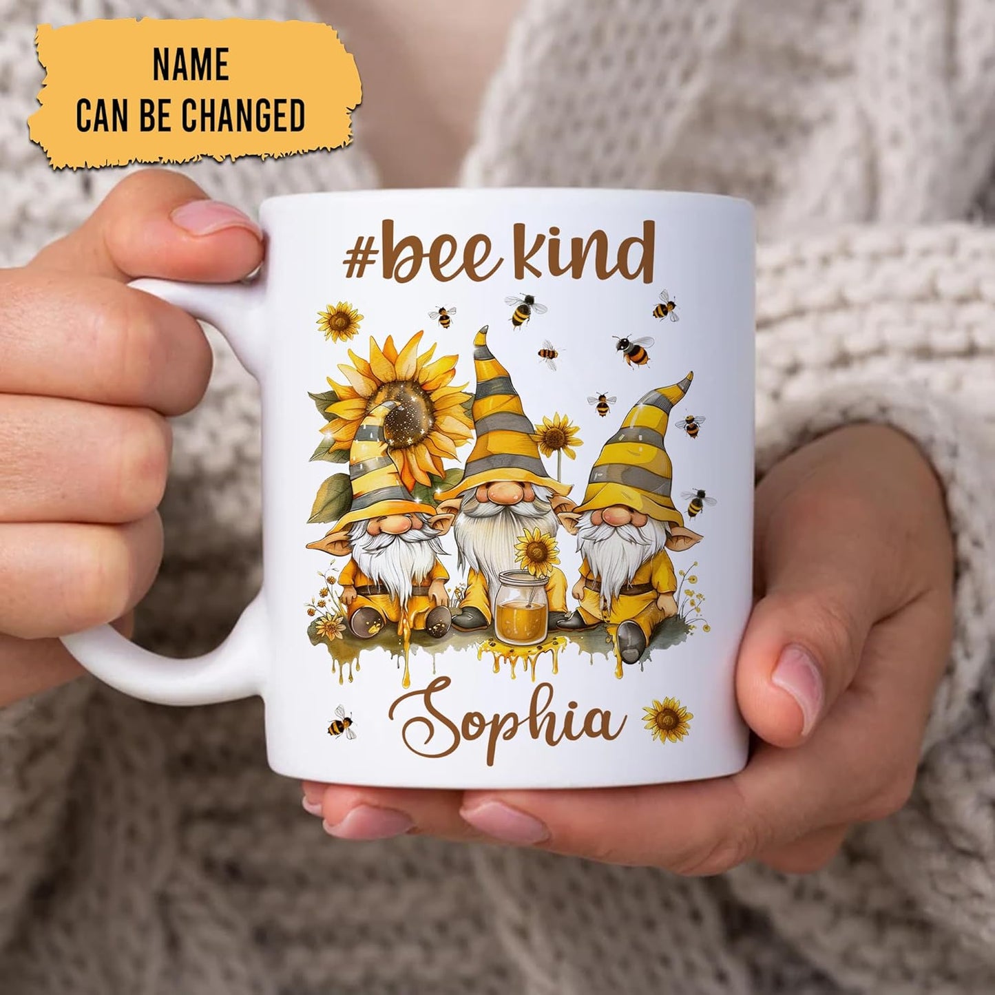 Hyturtle Personalized Bee Gnomes Mug - Bee Keeper Gifts For Women - Honeybee Gifts For Gnomes Lover - Animals Present For Lover - Teacher Appreciation Present - Custom Coffee Cup Ceramic Mug 11 15 Oz