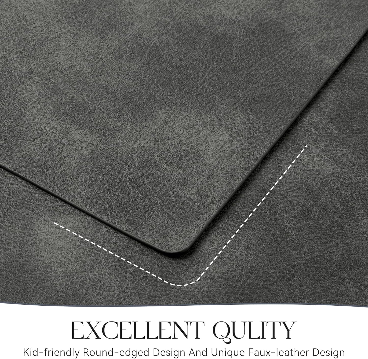 MOSAYT Vinyl Placemats Set of 4-12 X 17 Inch - Faux Leather 100% Waterproof Oil-Proof Wipeable PU Place Mats, Heat Resistant Reversible Table Mats for Kitchen, Dining, Outdoor (Dark Grey)