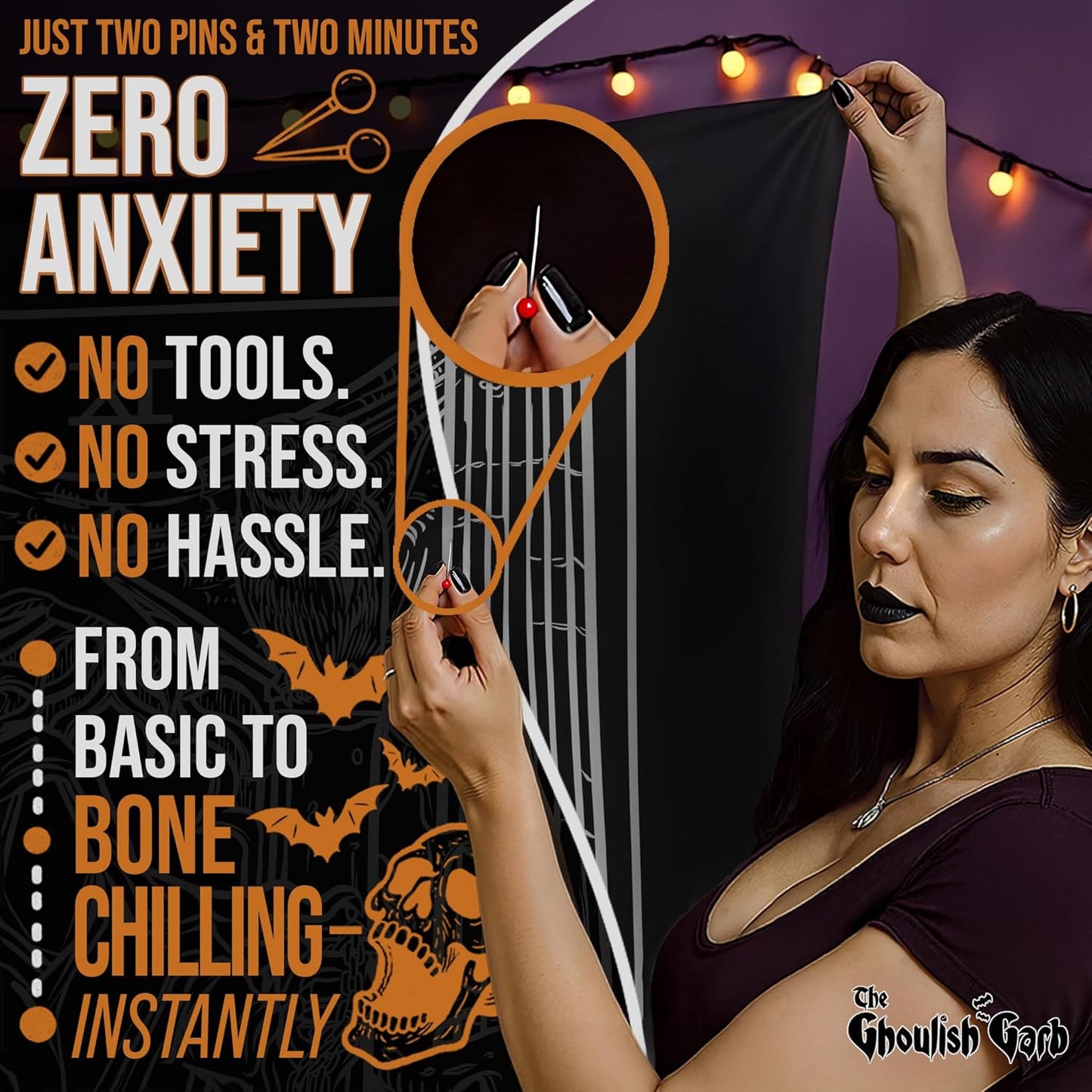 The Ghoulish Garb Justice Tarot Card Tapestry (Black & White) - Grim Reaper - Gothic Halloween Home Decor Wall Hanging (60" x 50")