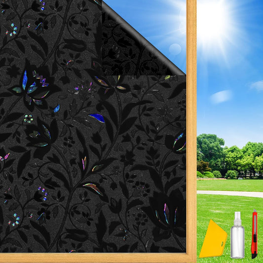 Total Blackout Privacy Film Radiance with Tools - Room Darkening Window Tint in Static Cling - Black Out Window Replacement - 23.6" x 78.74" (4 Pack)