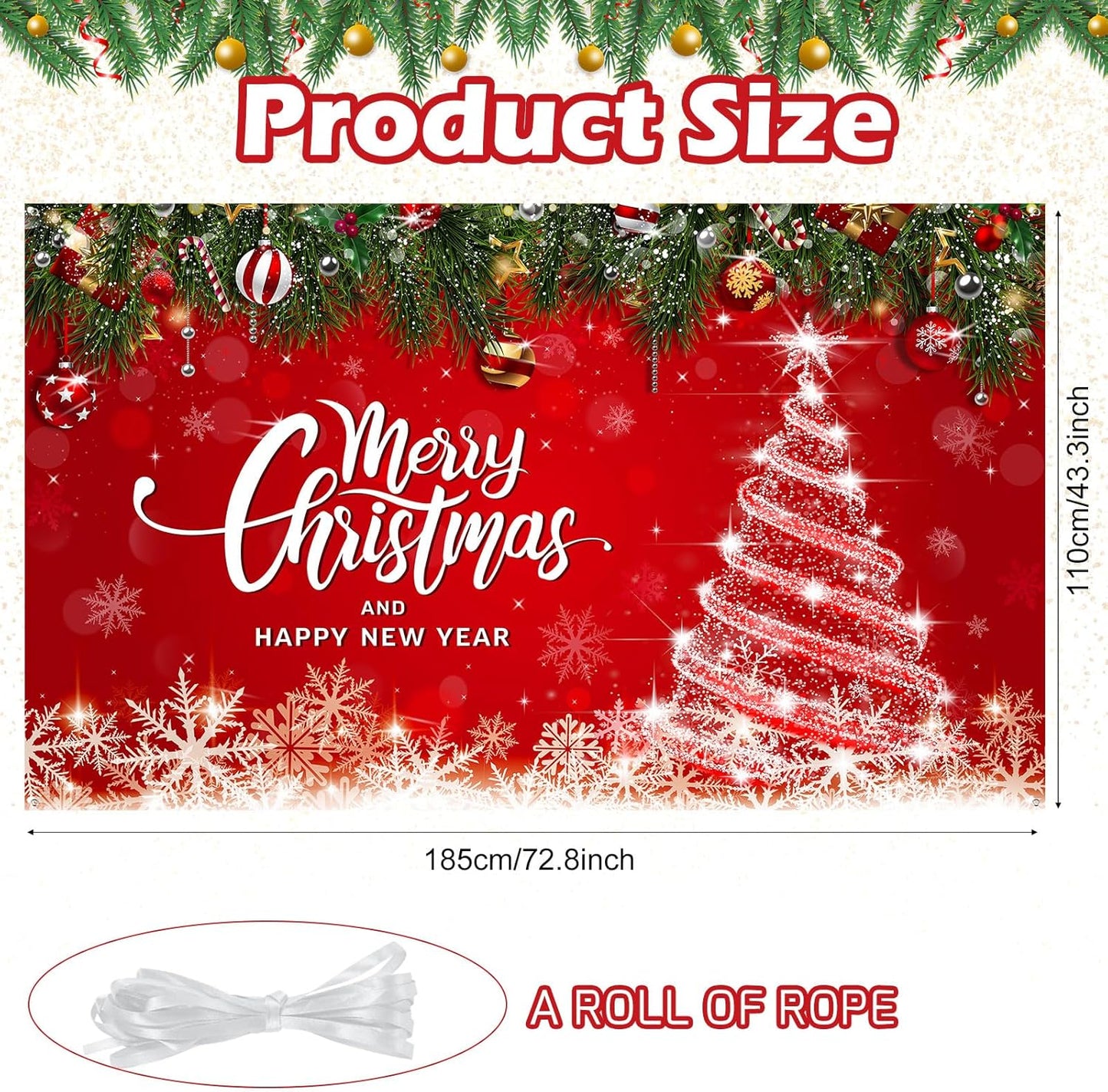 Irenare Christmas Backdrop Merry Christmas Banner Party Decoration Xmas Photography Background Photo Props for Winter Holiday New Year Eve Family Party Decoration Supplies(Tree)