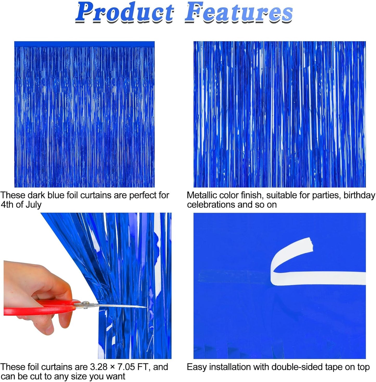 2 PCS Tinsel Backdrop, 3.28 FT x 7.05 FT Dark Blue Backdrop Curtains, Metallic Passover Fringe Curtains Party Streamer, Navy Blue Party Decorations Photo Props