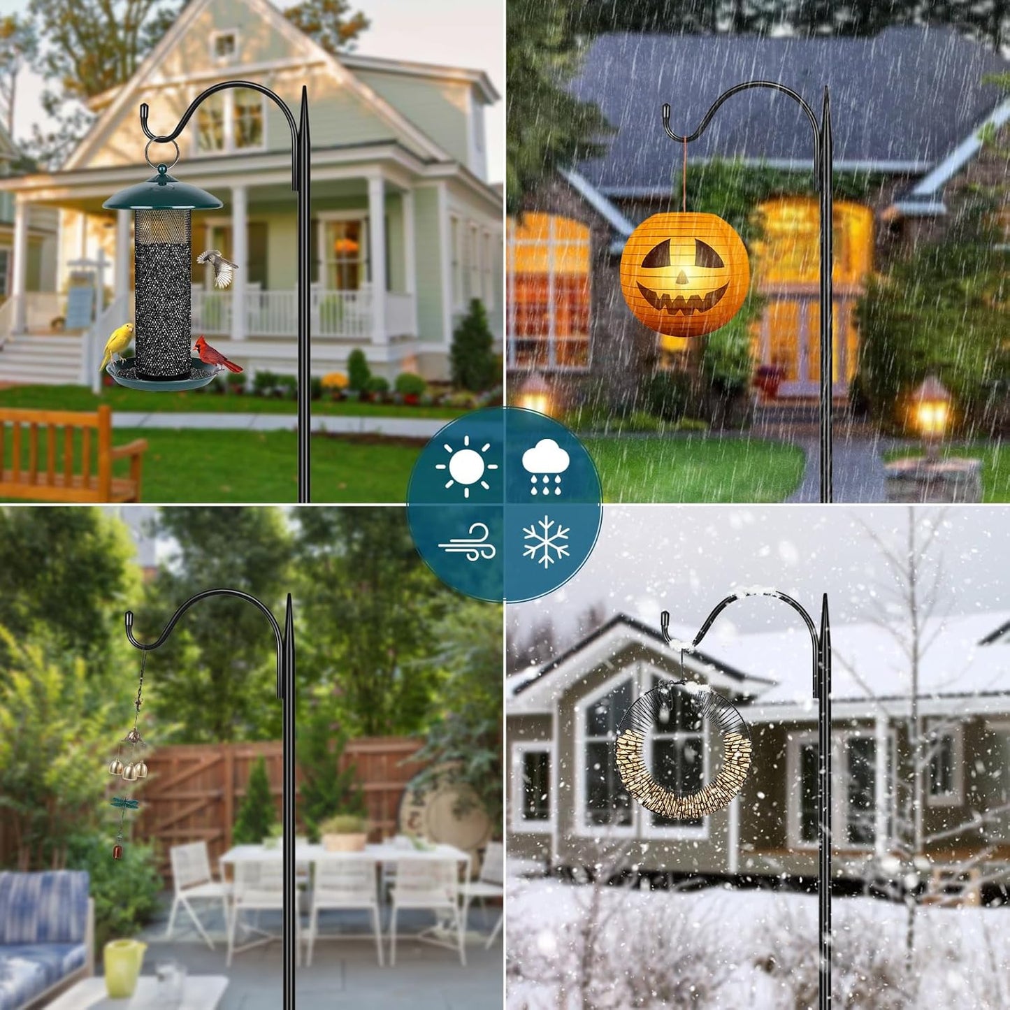 Gtongoko 47 inch Small Shepherds Hooks for Outdoor with 5 Prongs, Adjustable Bird Feeder Pole Garden Hooks for Hanging Lanterns, Plants Baskets, Hummingbird Feeders, 2 Pack