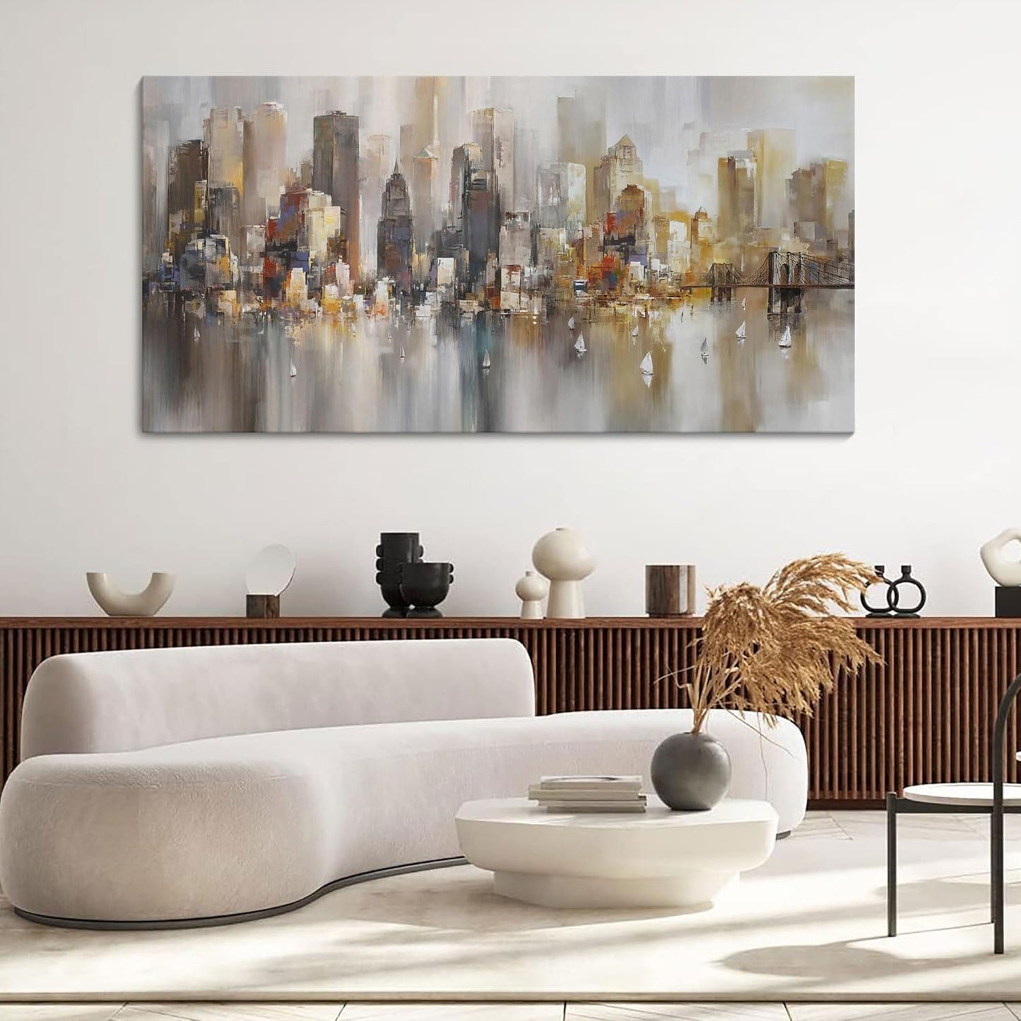 New York City Wall Art - Modern Abstract Wall Art for Living Room, Office & Bedroom Cityscape & Paintings for Bedroom brooklyn bridge Wall Art Pictures Wall Decor Chicago Artwork for Walls 24×48IN