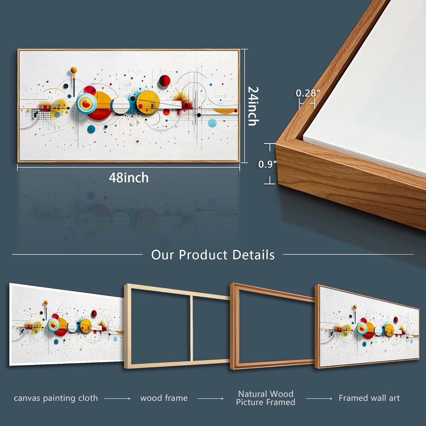 KELIYUAN Large Canvas Wall Decor For Living Room Wall Art For Bedroom Office Murals Abstract geometric drawing Artwork For Modern Stretched and Framed Beach Posters Home Decor Aesthetics 24"X48"