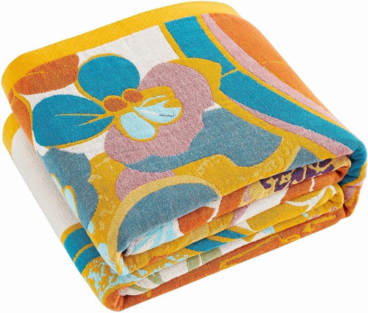 Boho Throw Blanket, Lightweight Blankets for Summer, 100% Cotton Bohemian Decorative Throw Blanket, 90"x98" Reversible Muslin Breathable Woven Farmhouse Blankets Quilt,