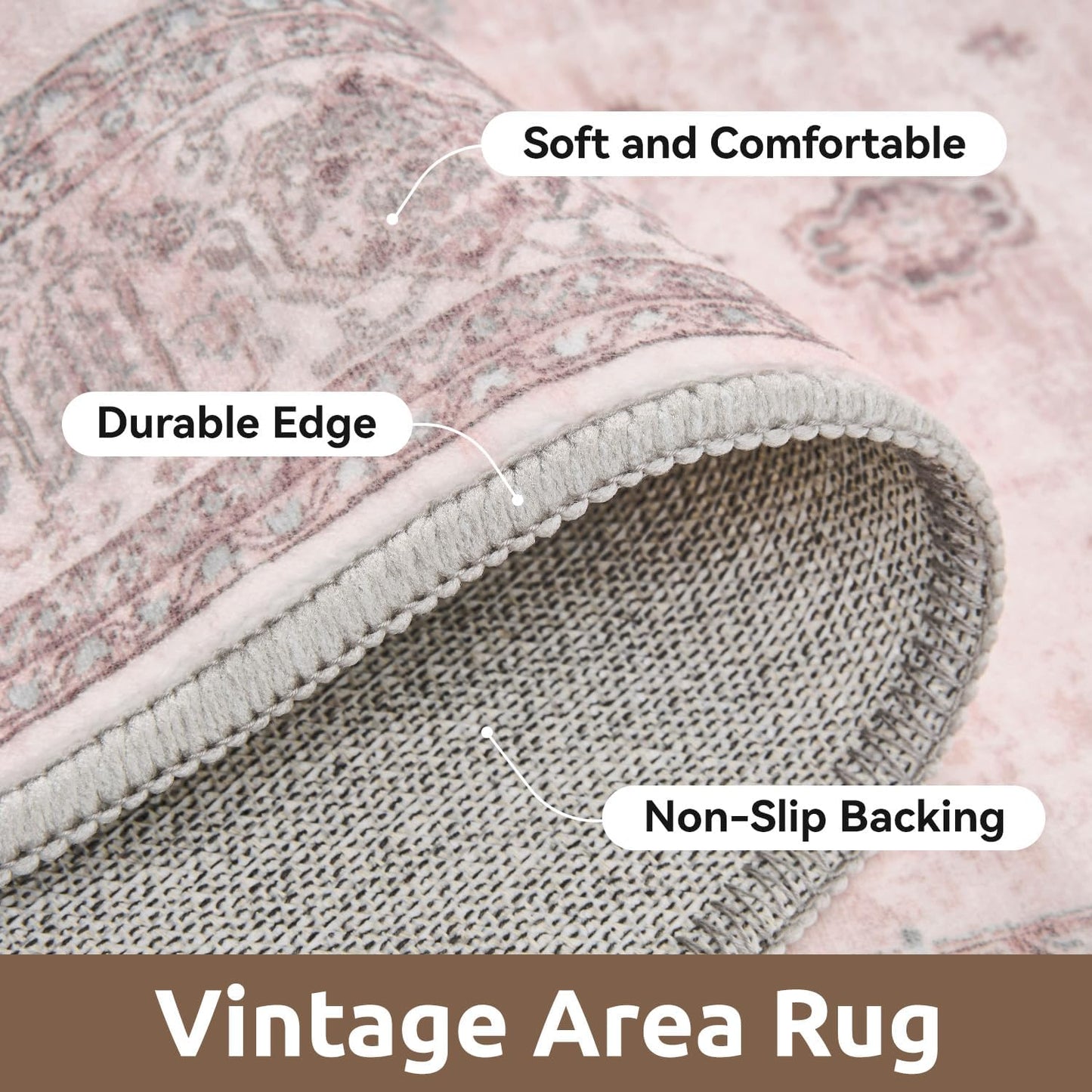 AMOAMI-Vintage Area Rug 6X9 Pink Rugs for Living Room-Soft Living Room Rug Non Slip Rugs for Bedroom Carpet Machine Washable Rug for Dining Room Bedside Office Room Decor