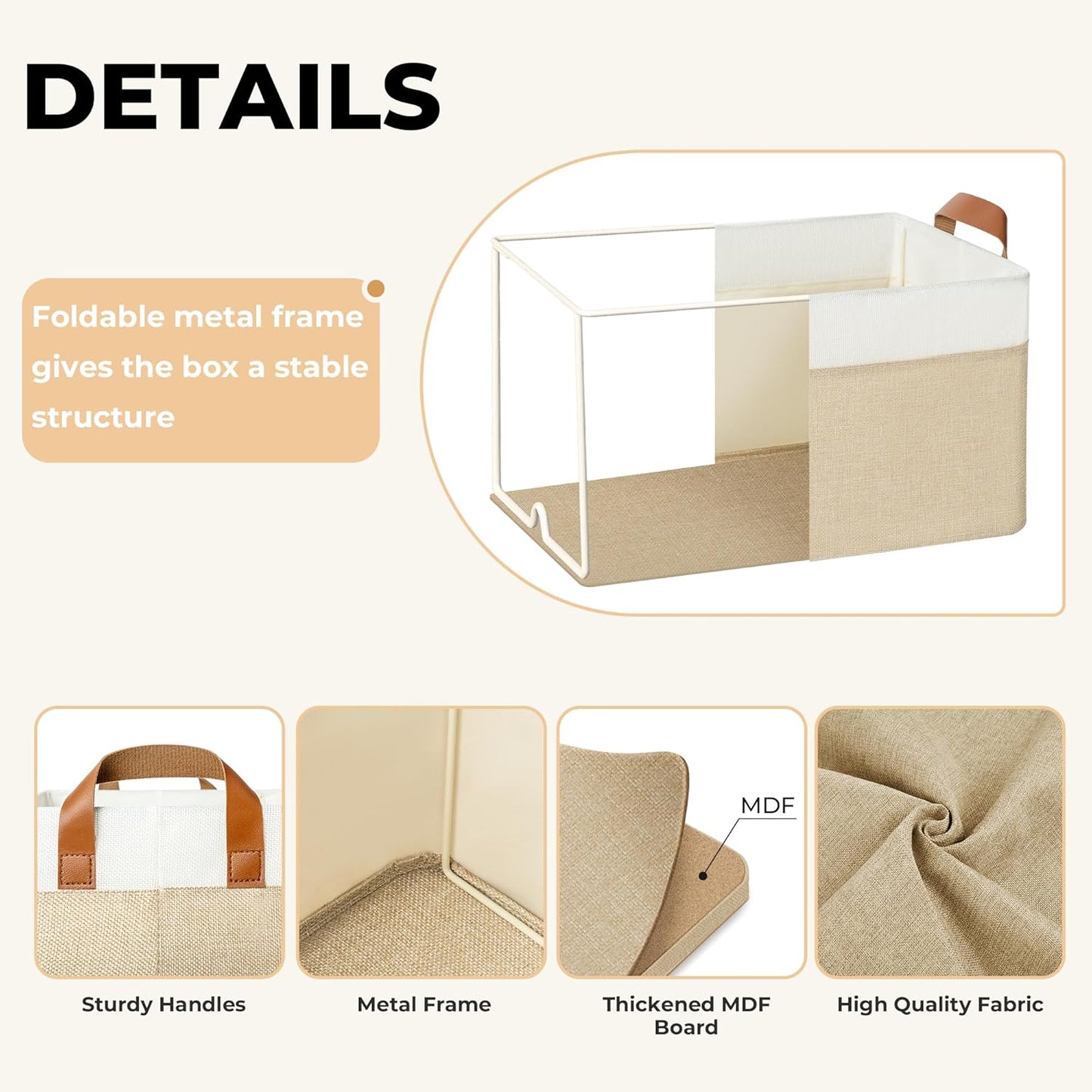 GRANNY SAYS Storage Baskets for Shelves, Closet Organizer Bins, Clothes Storage Bins with Metal Frame, Large Baskets for Organizing and Storage, Collapsible, Khaki, 2-Pack