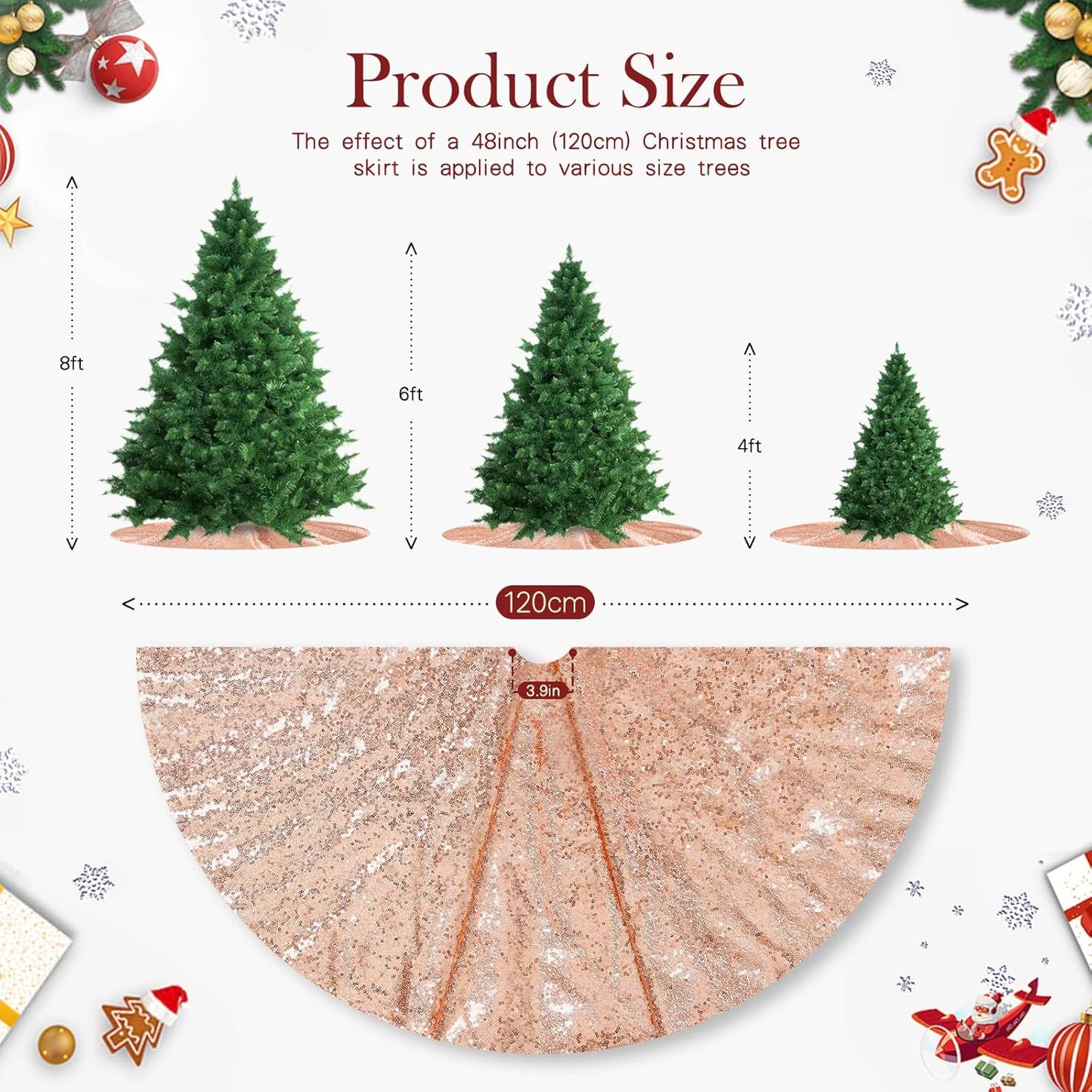 Tree Skirt 48 Inch Sequin Rose Gold Tree Skirt Christmas Decorations
