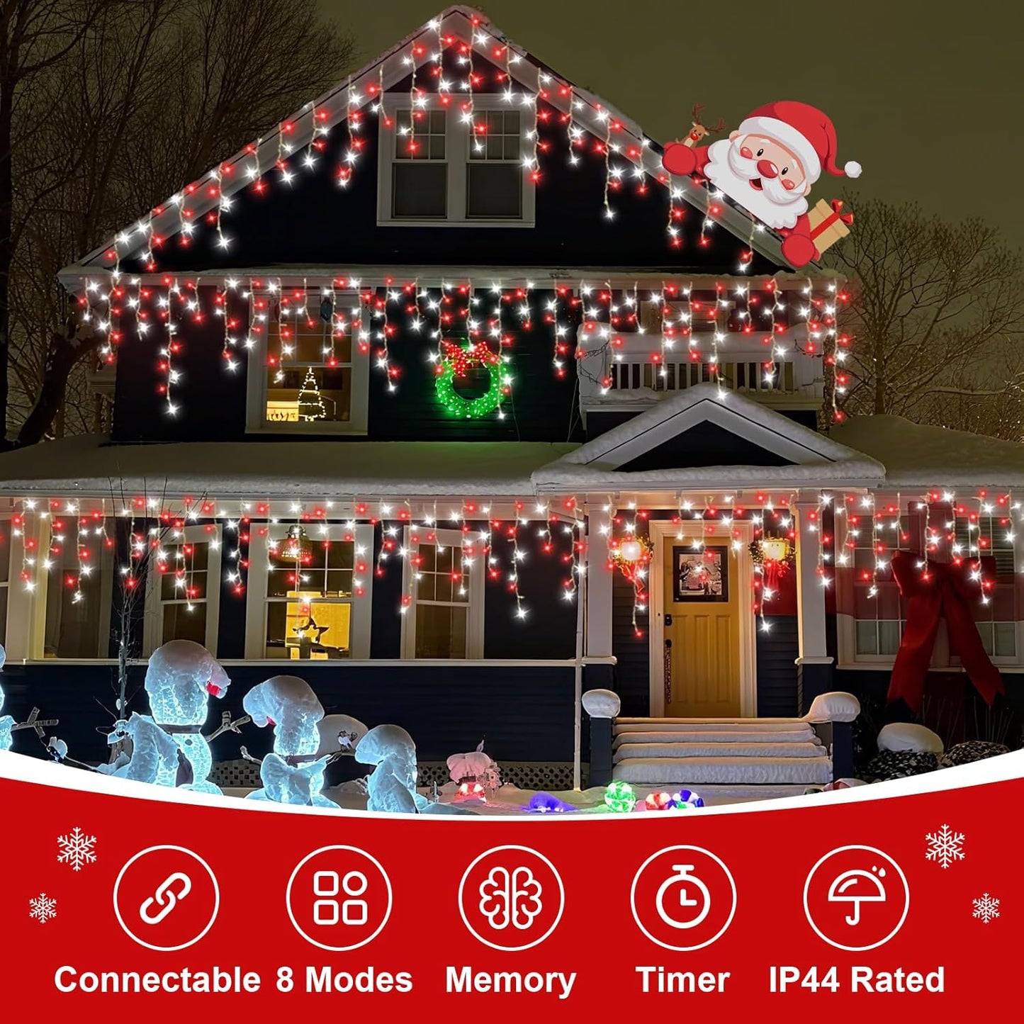 QITONG 400 LED Icicle Lights Red and White